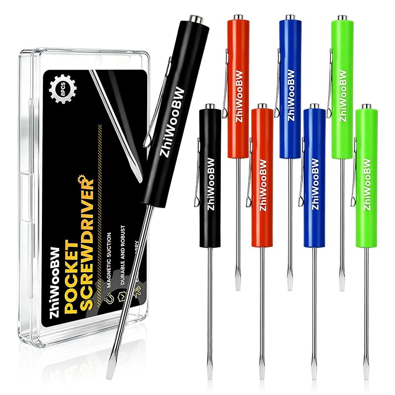 Kit com 8 Chaves de Fenda Magnéticas Mini com Ponta Chata, Clipe de Bolso e Estojo ZhiWooBW