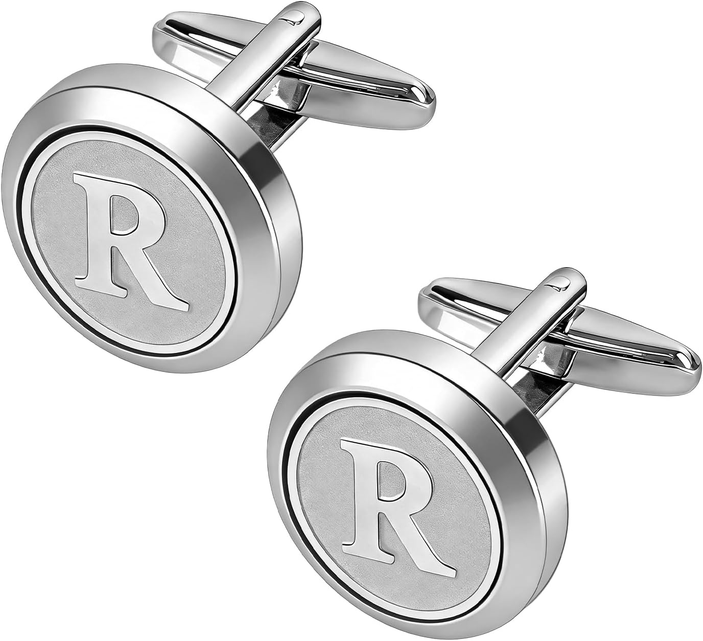 Men's Letter-Style Cufflinks, Classic Stainless Steel Initial Cufflinks for Wedding, Business