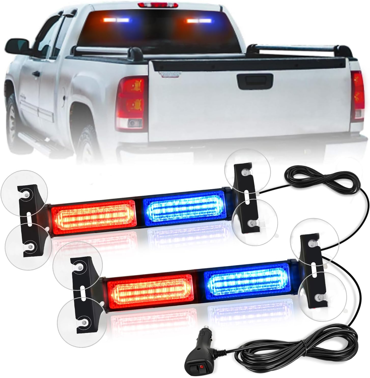 Nilight 40LED Blue Red Emergency Strobe Traffic Advisor Light Bar with Suction Cups Dash Safety Warning Hazard Flashing Lights Interior Front/Rear Windshield for Trucks Construction Vehicles