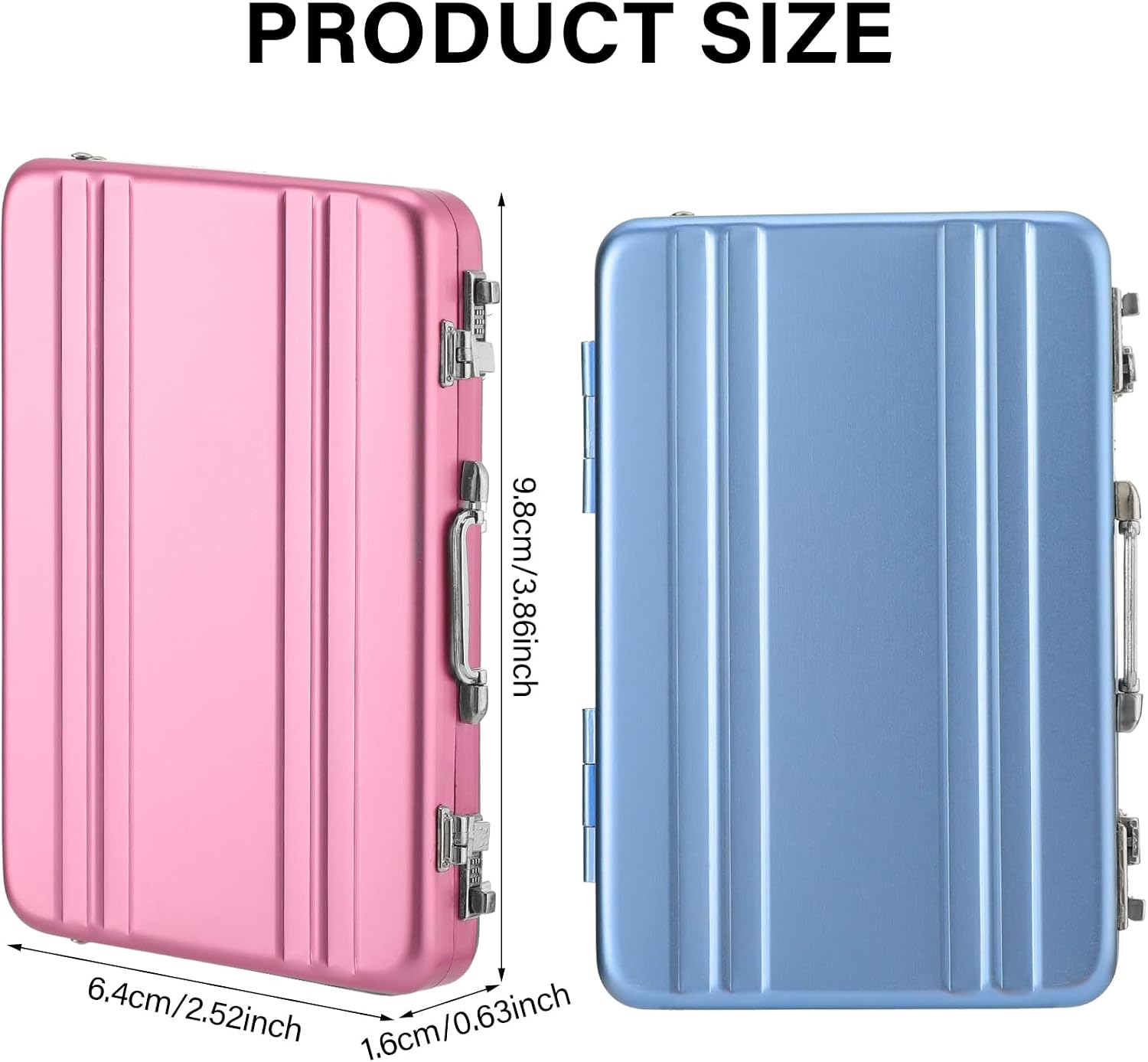 Oudain 2 Pcs Business Card Holder Suitcase Aluminum Business Card Case with Waterproof Pocket Credit Holder for Men Organizer ID Aluminum Briefcase Gift for Woman(Pink, Blue)