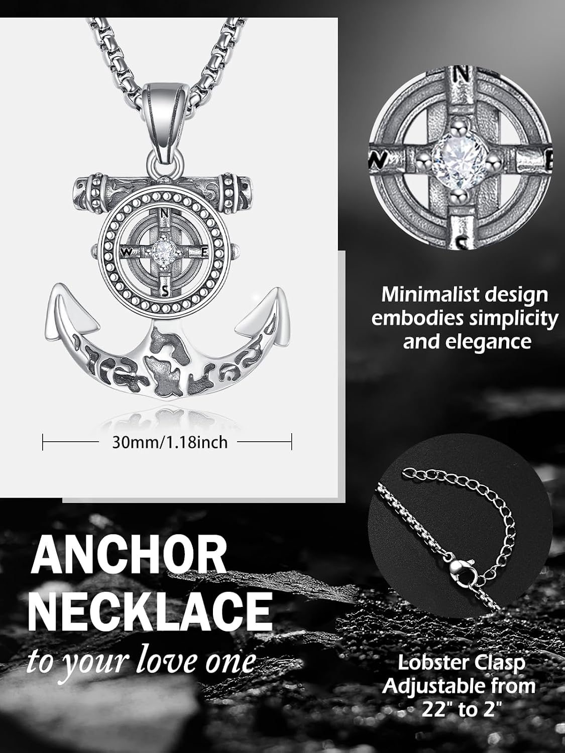 925 Sterling Silver Compass Necklace for Women Men Graduation Gift for Her Jewelry Gifts