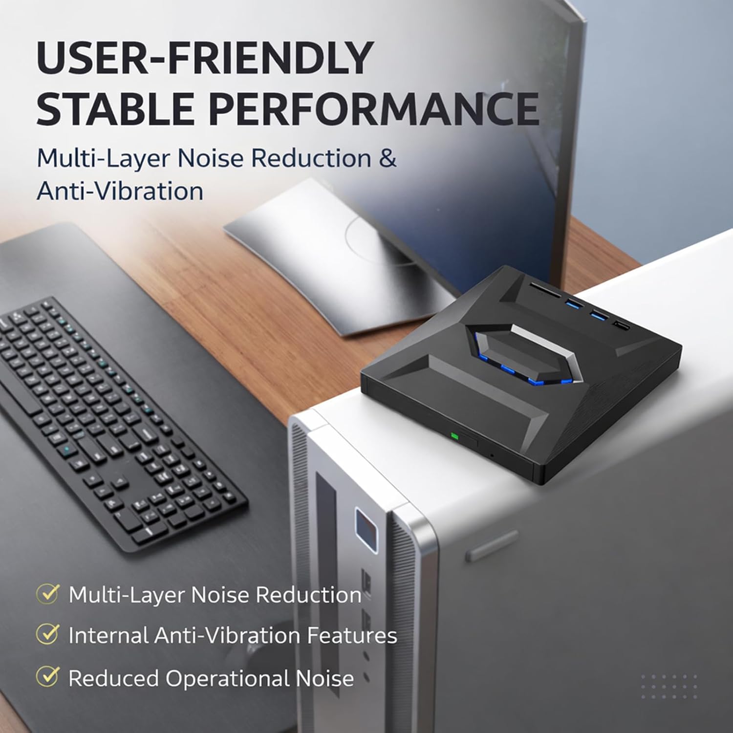 External CD DVD Drive for Laptop, USB 3.0 & USB-C Portable CD/DVD Burner Optical Drive, 7-in-1 ROM Reader Writer with SD/TF Card Ports, Plug and Play Laptop Desktop Windows Mac Linux 1pcs