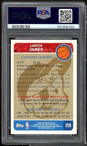 Miniatura 2 de Lebron James Rookie Card 2003-04 Bazooka Home White Jersey Gold #223 PSA 8