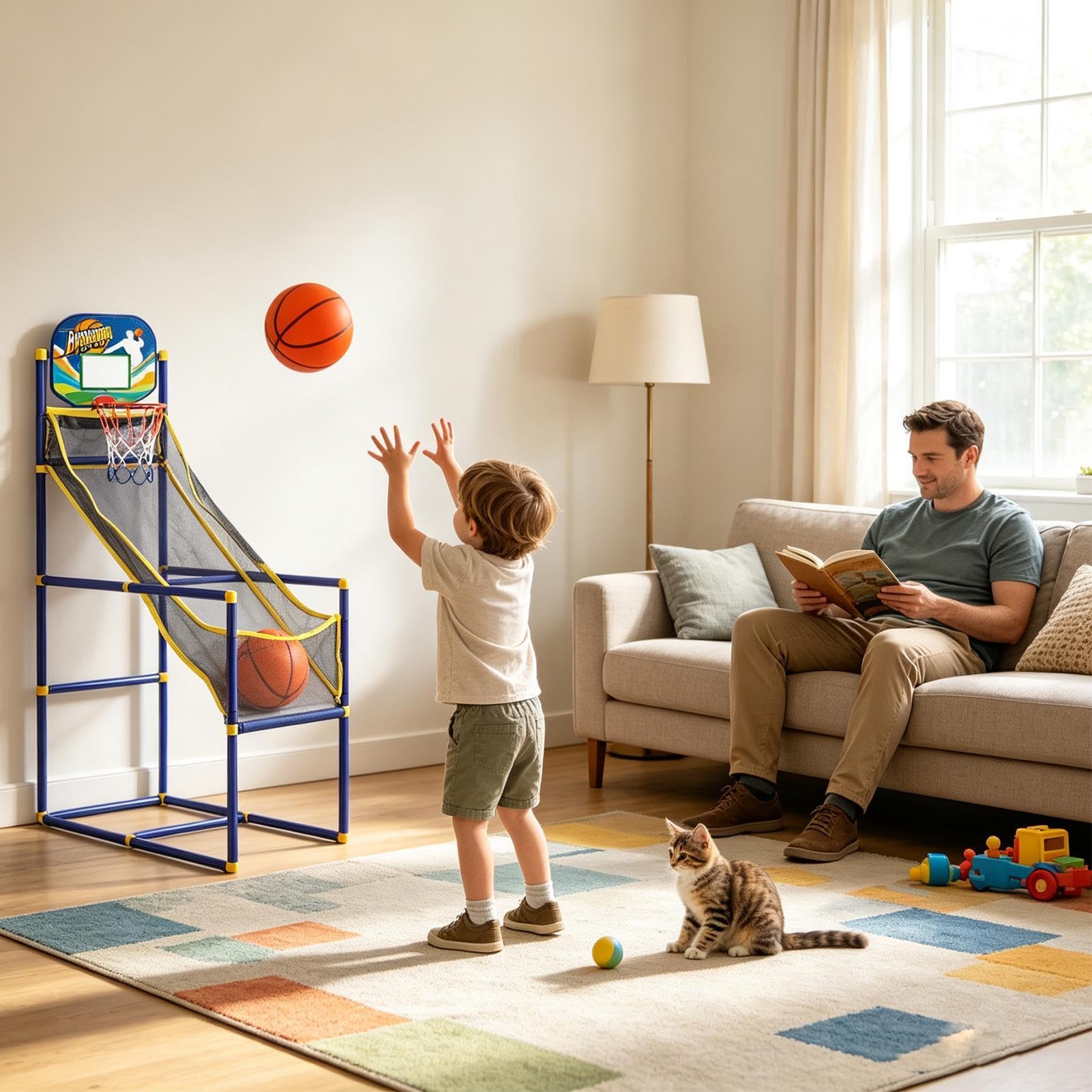 Basketball mit Korb für Sport-Spielzeug im Freien, tragbar, inkl