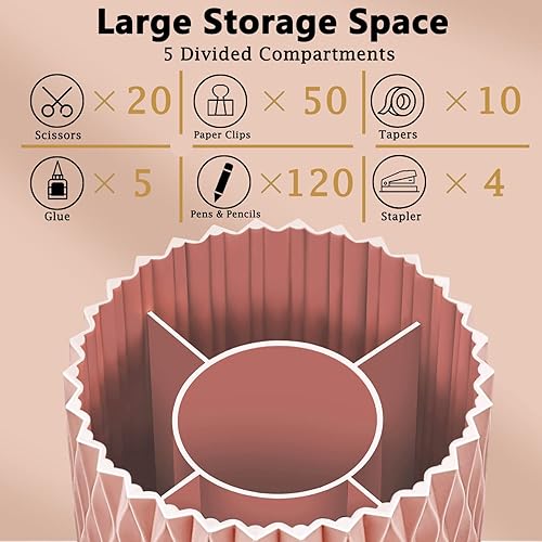 Miniatura 7 de YCROJBK Portalápices para bolígrafos, soporte de rotación de 360 grados para el hogar y la oficina, multifuncional de 5 compartimentos, organizador