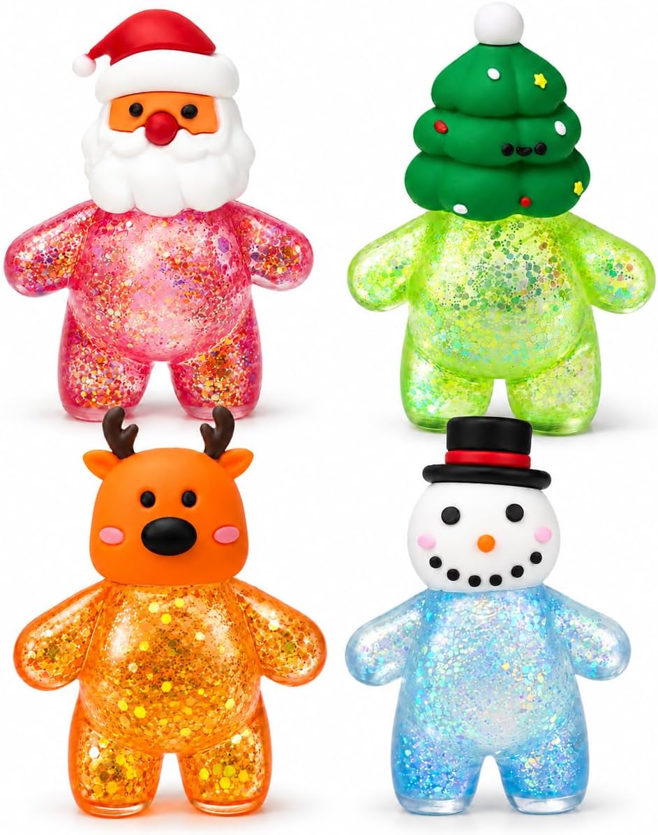 4Pcs Christmas Squishy Toys Set,Shiny Squishies with Soft Bo