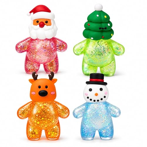 4Pcs Christmas Squishy Toys Set,Shiny Squishies with Soft Body,Soft Yet