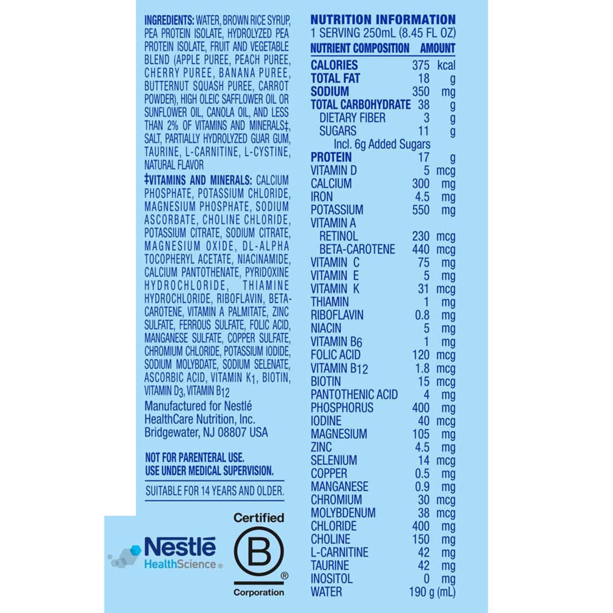 Nestle Compleat Original 1.5 Tube Feeding Formula Fruit Medley 250 mL Carton 24 Ct