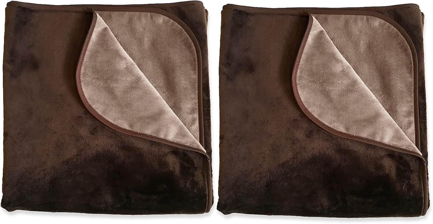 Mambe Silky Waterproof Throw for Protecting Furniture Bed Couch from Stains Caused by Dogs, Cats, Incontinence. Soft, Washable, Reversible (Size Small 2Pack 30x35 inches, Color Chocolate/Cappuccino)