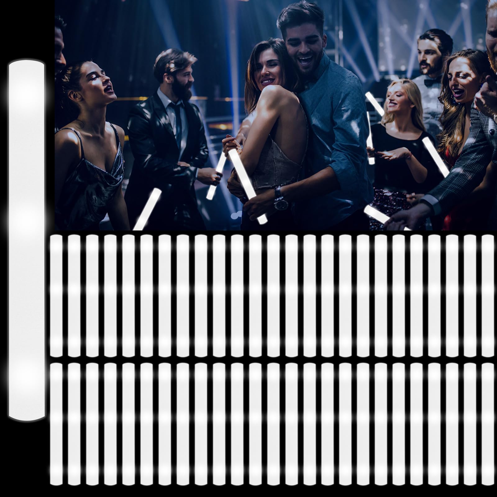 YOFOBU 60Pack LED Glow Foam Sticks Bulk,Light Up Glow Sticks with 3 Flashing Modes, White Glow Wands Party Pack,Glow In The Dark Party Supplies for