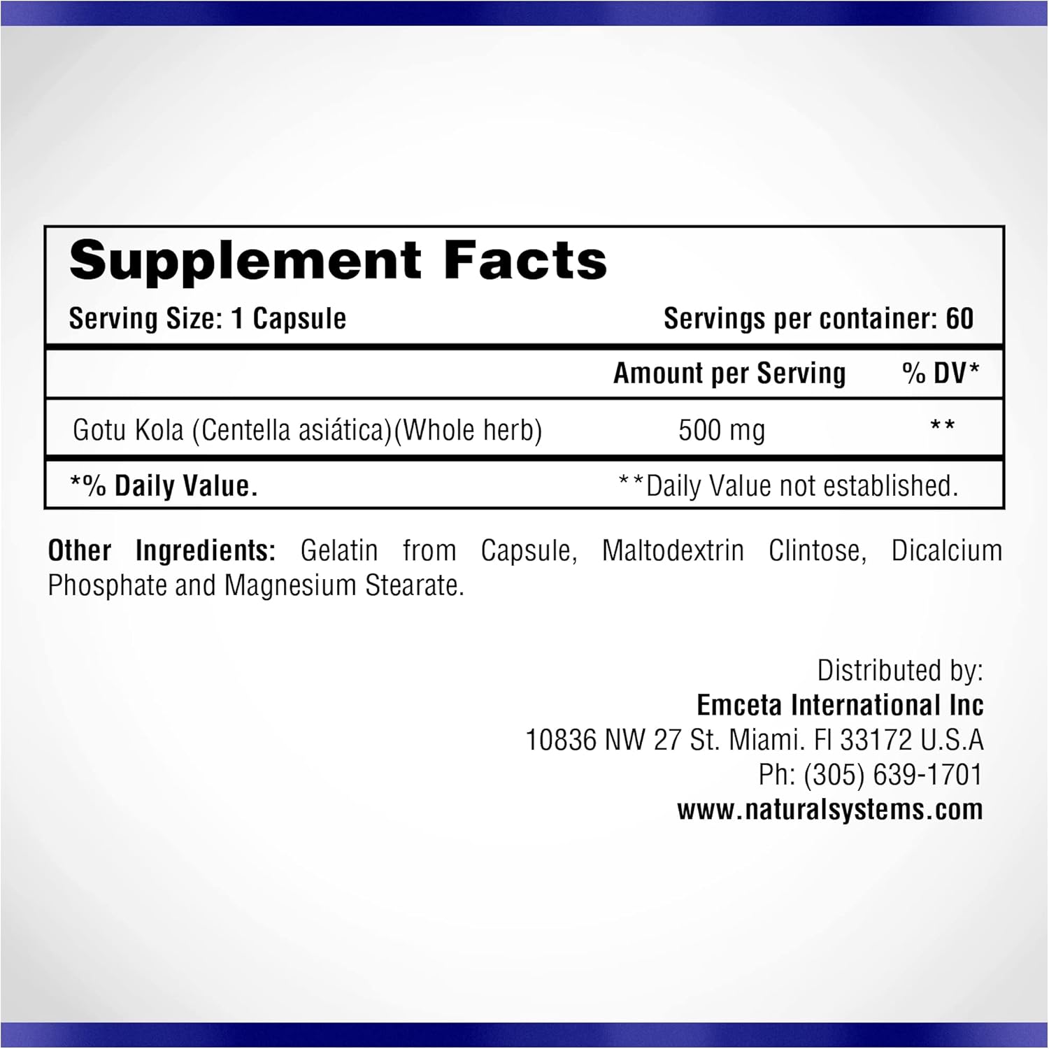 Centella Asiatica 500 mg 60 Capsules by Natural Systems - Gotu Kola Herb Moisturizer for Your Skin - Extract Also Beneficial for Calming Mind Tiredness - Image 2