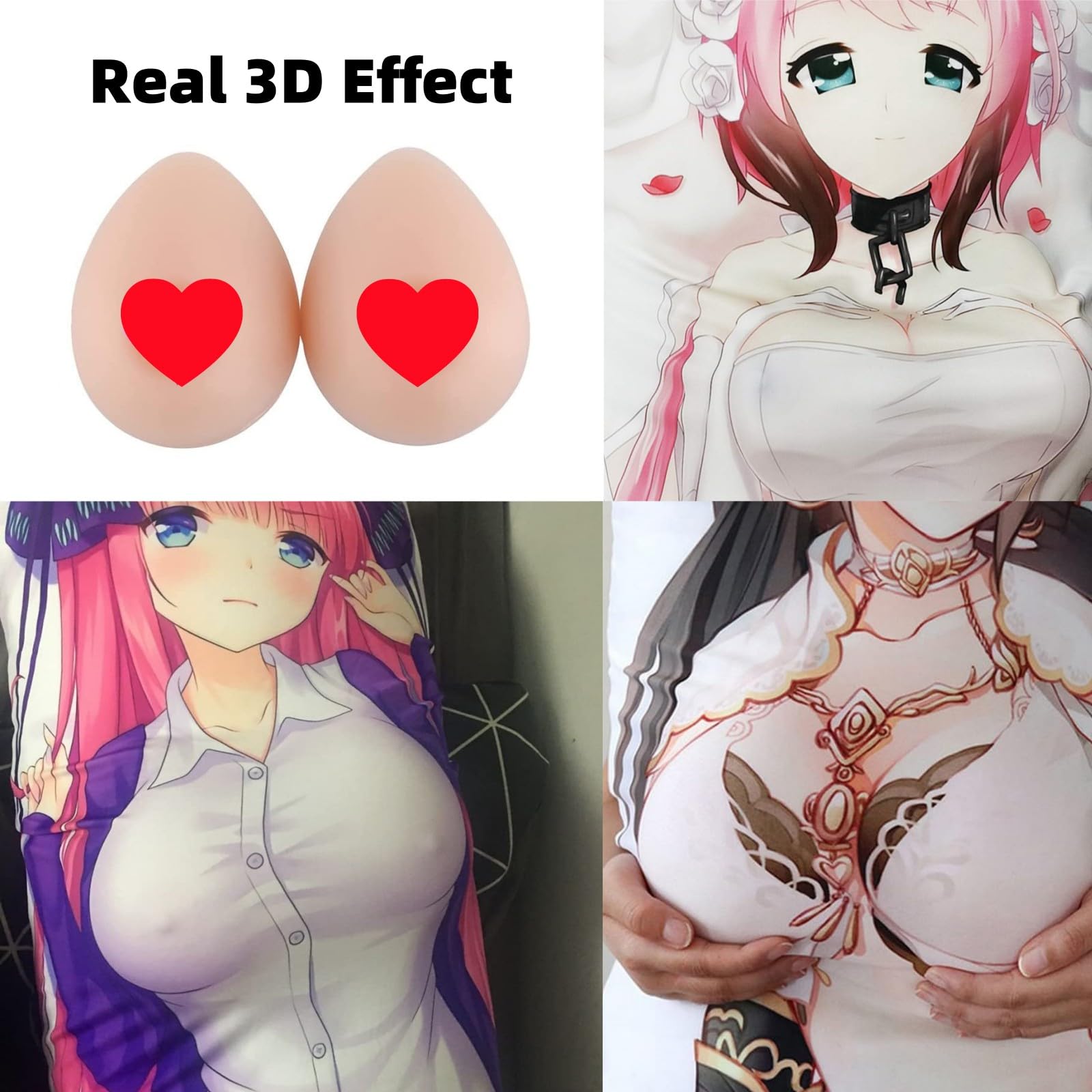 Kit de prothèse Mammaire en Silicone pour Daki Housses d'oreiller pour Le Corps Anime, Forme de Goutte d'eau avec Housse d'oreiller pour Le Corps étreignant 160x50 cm, (B Cup, 600g/paire)