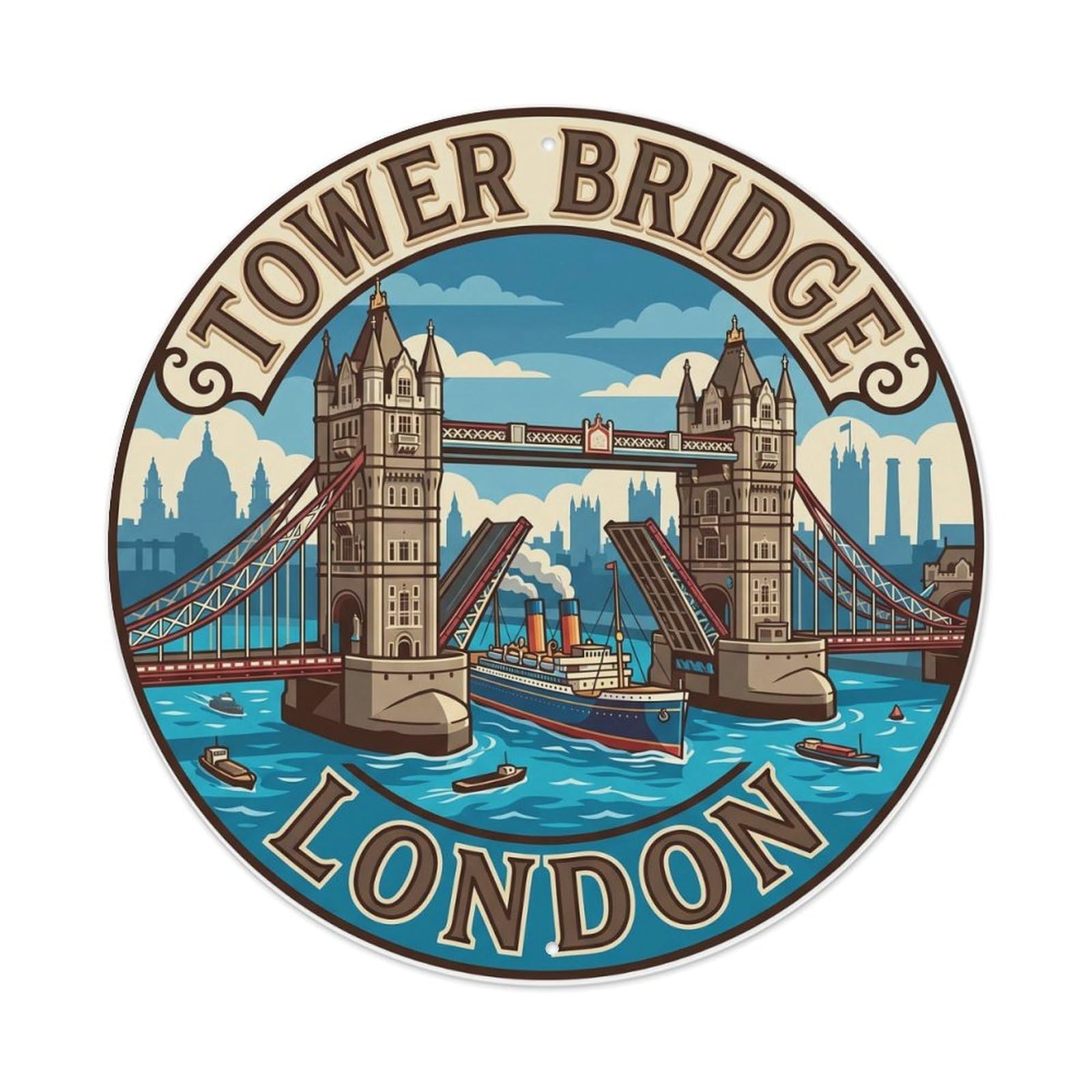 Fqnyr Style Vintage Travel Tower Bridge Thames Metal Tin Sign