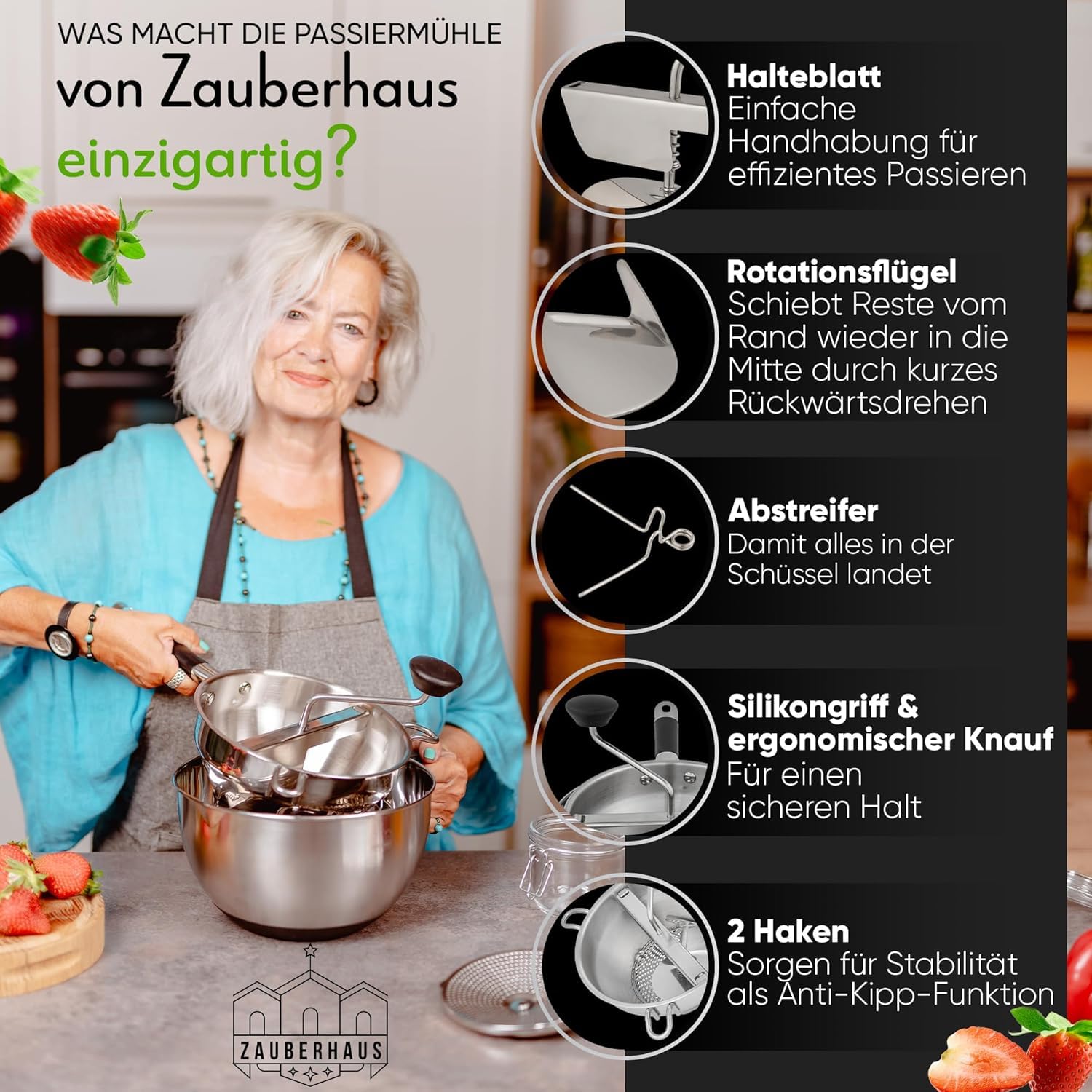 Pasapures Acero Inoxidable, Molinillo De Verduras Manual Machacador De Patatas Pasapurés con 3 Colador Fino para Mermeladas, Purés De Verduras