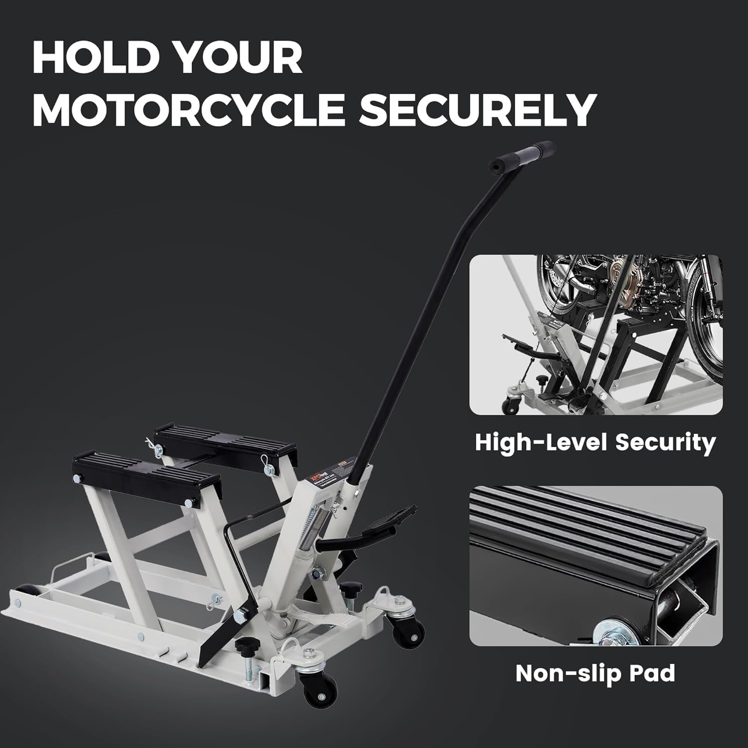 1500LBS Hydraulic Motorcycle Lift Jack, Foot-Operated ATV Scissor Lift Table with 4 Wheels & Tie-Down Straps, Portable Hoist Stand for Motorcycle/UTV/ATV, Grey