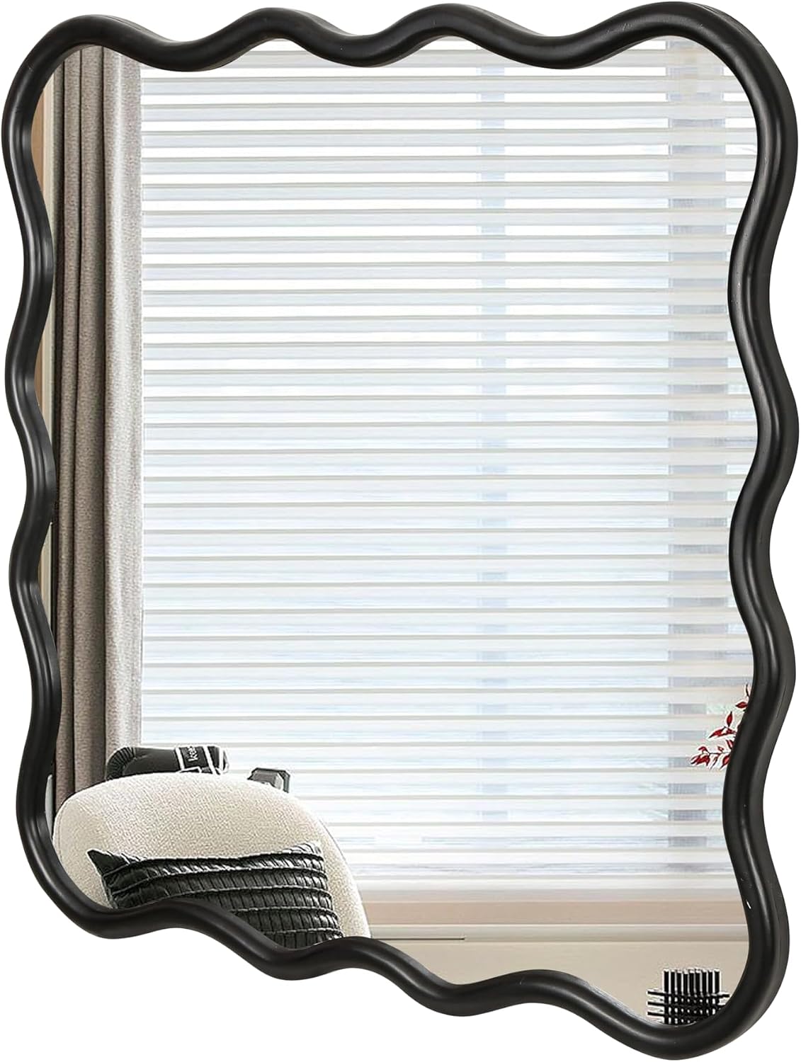 36" x 36" Square Wooden Frame Wavy Mirror, Hang or Lean Against The Wall for Cloakroom Bedroom Living Room, Bathroom Mirrors for Over Sink (Black)