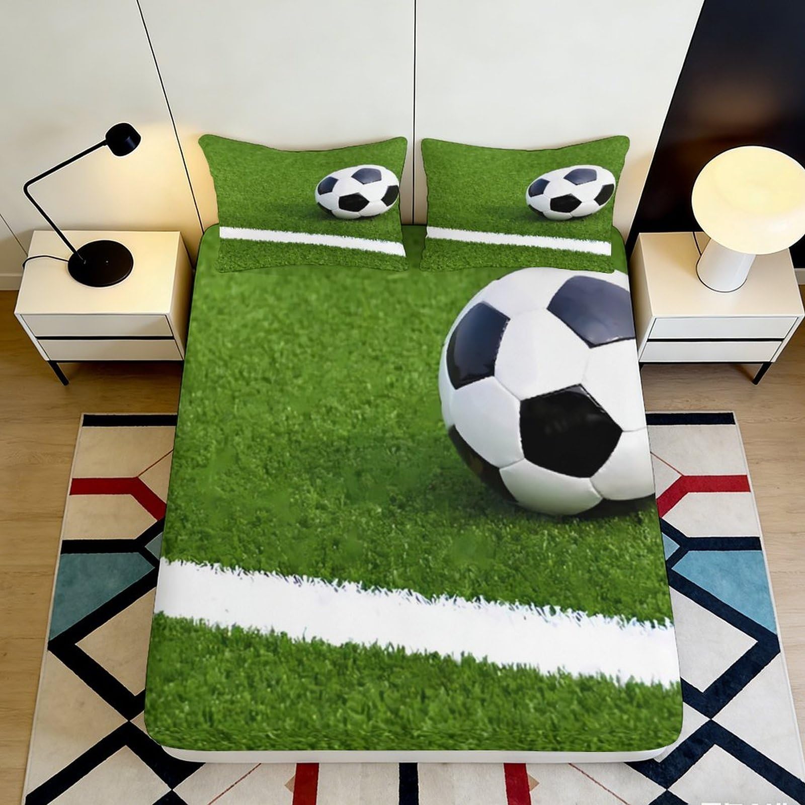 Pnayamiorkfel Style-1 3D Printed Football Stadium Fitted Sheet Microfiber Soft Breathable Soccer Field Bed Cover For Bedroom Guest Room Decor 90X200x25cm