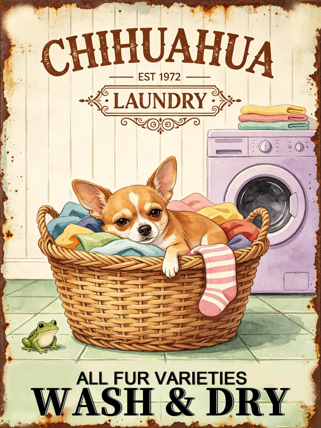 Vintage Chihuahua Laundry Tin Sign 40x60cm