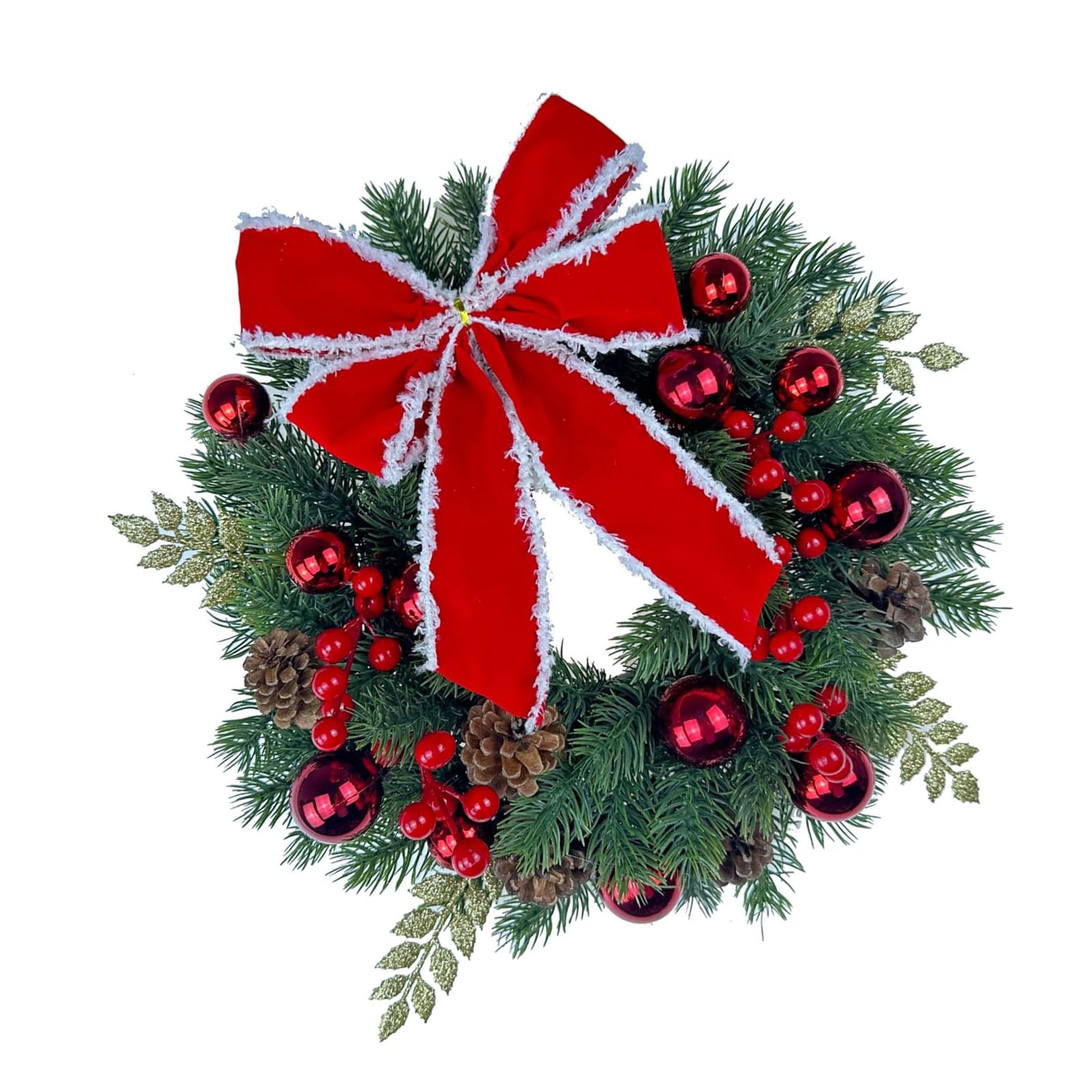 Tsophreniq Illuminated Christmas Wreath Decoration 33CM Battery Operated Door Wreath Hanging Ornament for Wall Mantels Window Glowing Christmas