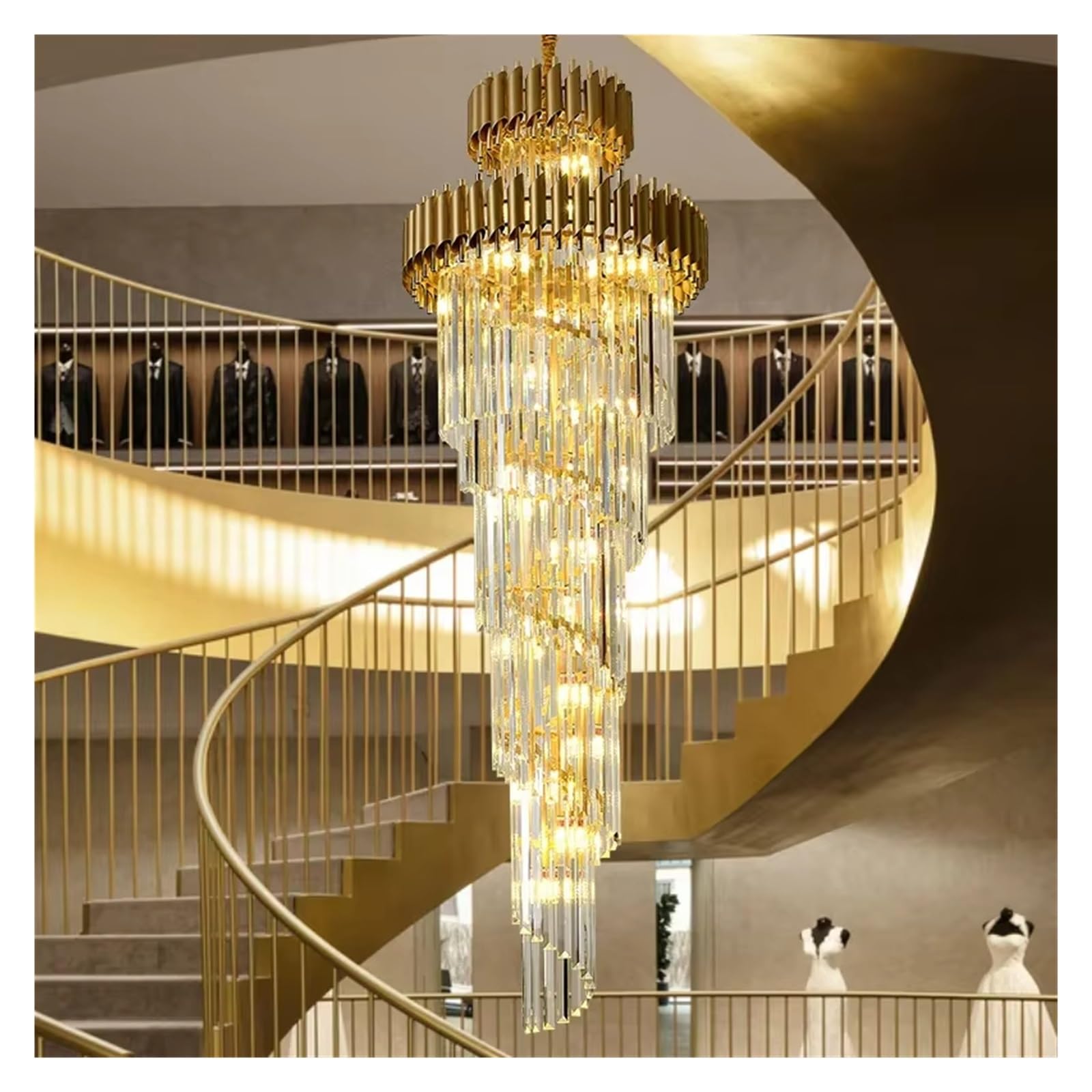 WAQIDCXBOA Luxury Modern Crystal Chandelier for Loft Gold Light Fixture Villa Lobby Living Room Decor Staircase Long Hang Lighting