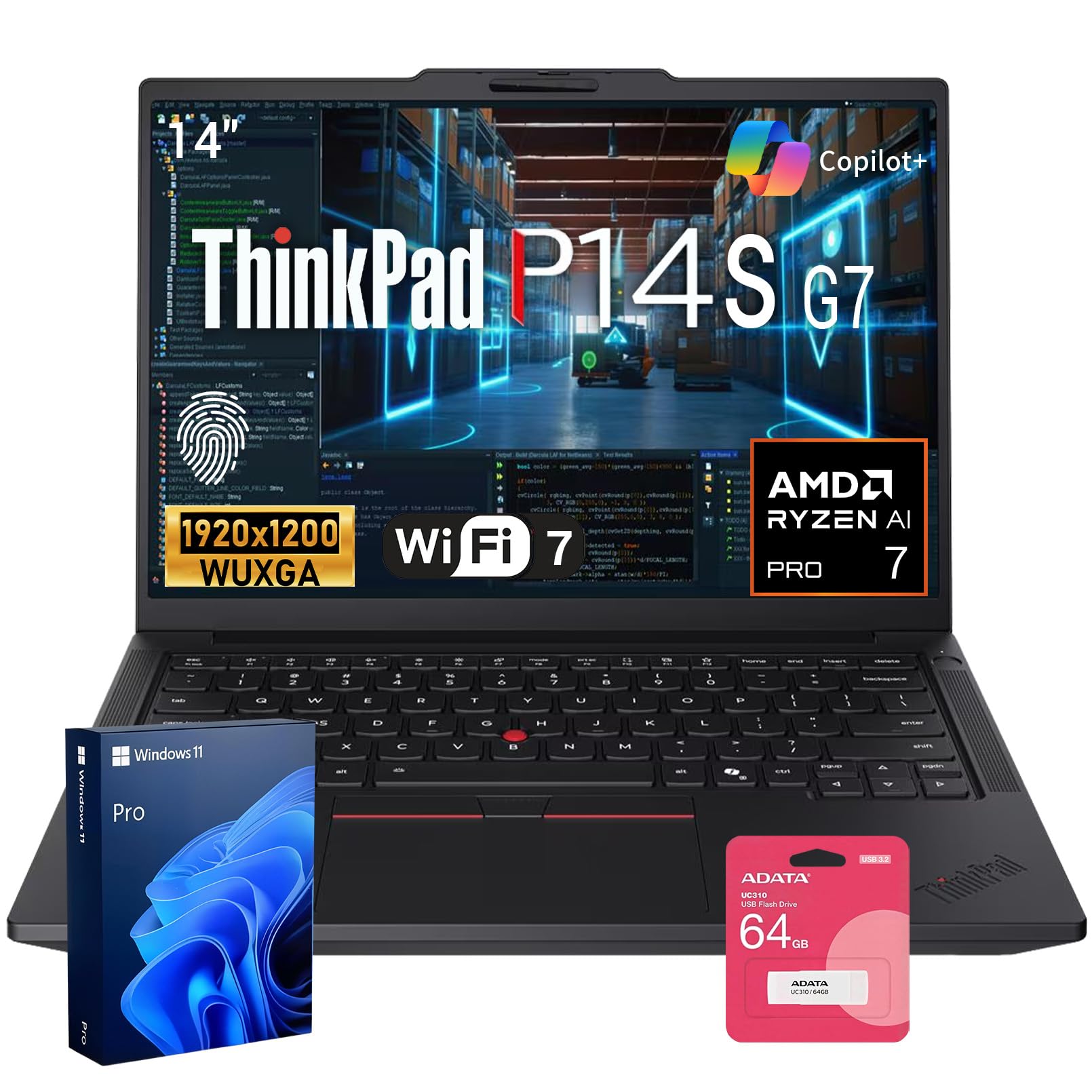 Lenovo ThinkPad P14s AMD Ryzen AI 7 Pro 450 Business Laptop, 32GB + 1TB