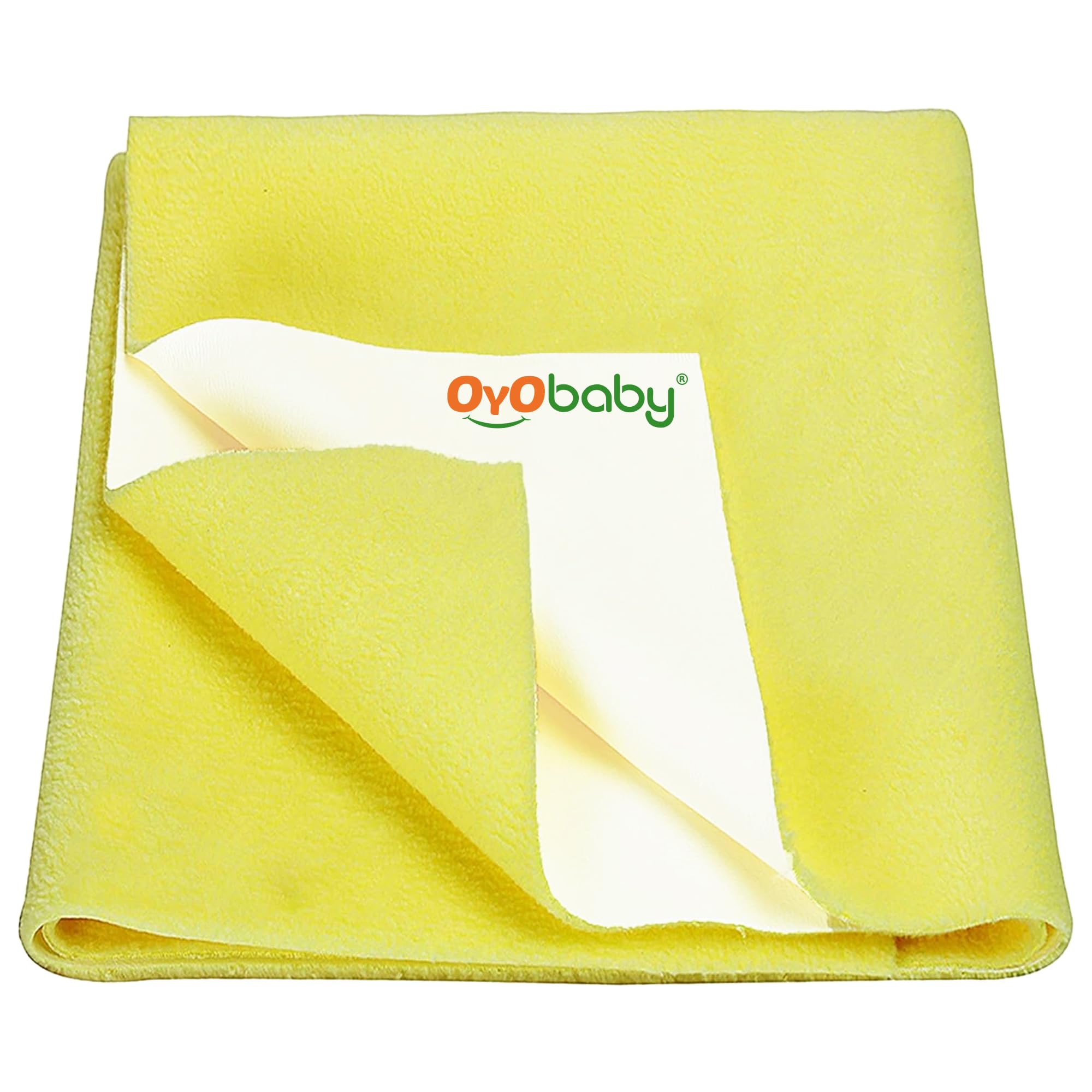 OYO BABY Reusable Waterproof Baby Underpad | Quick-Dry & Extra Absorbent 100×70 cm Medium | Anti-Piling Fleece Bed Pad | Comfortable, Hygienic Mattress Protector | Yellow