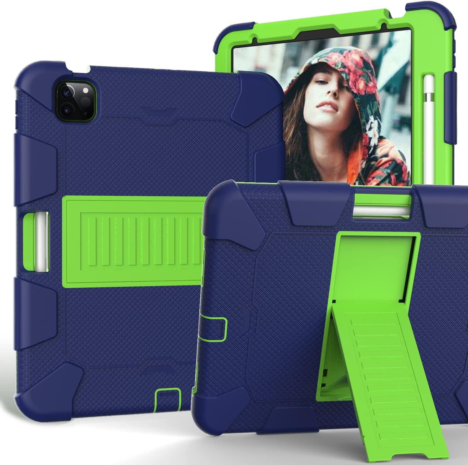 iPad Case for Air 4th Generation 10.9 Inch with Pen Holder Shockproof Protective Case Silicon+ PC iPad Air4 & Air5 ipad Case 2020/2022,Navy/Green