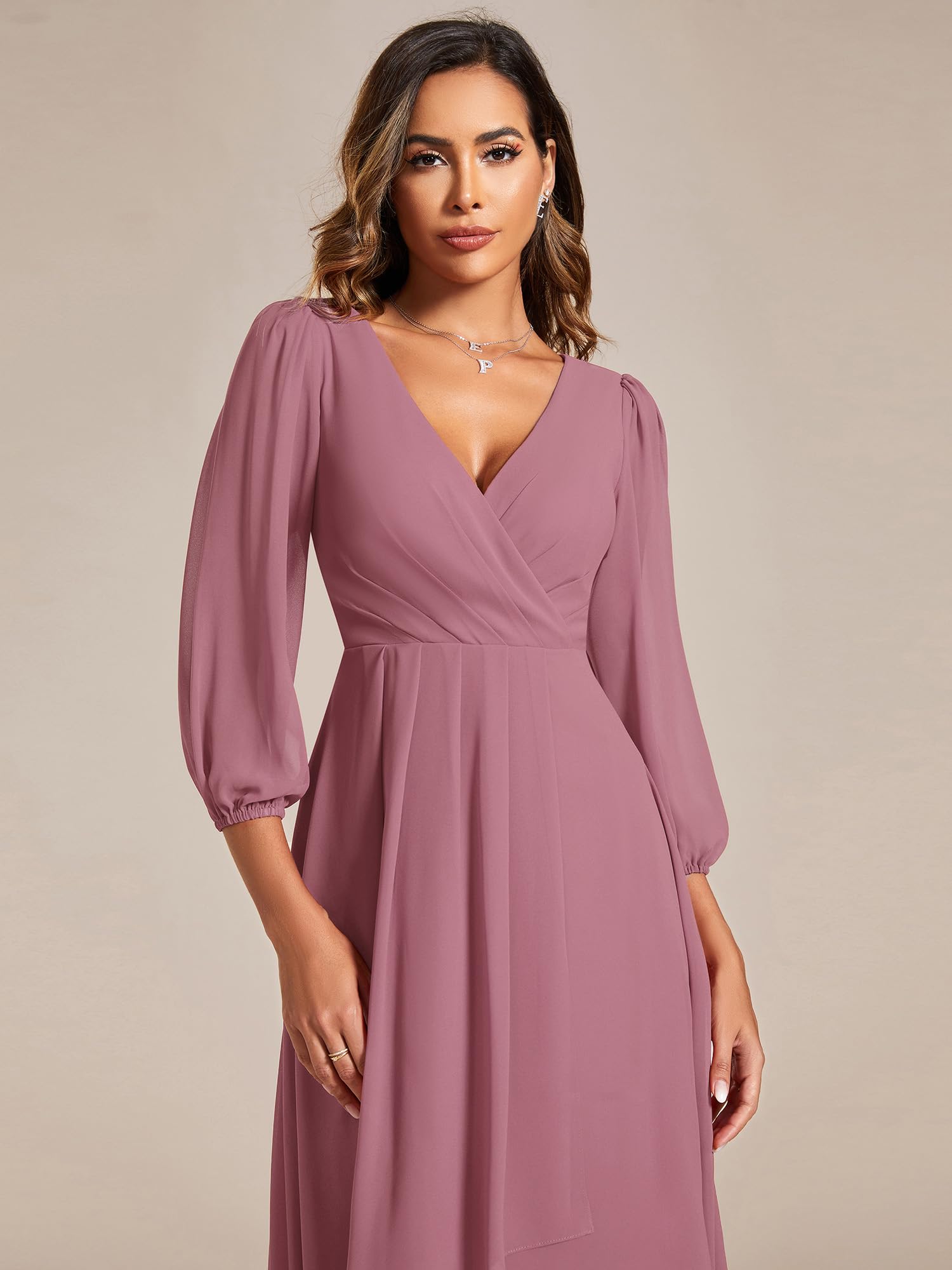 Ever-Pretty Abito da cocktail semi-formale da donna, in chiffon, con scollo a V, maniche a volant, per primavera e estate