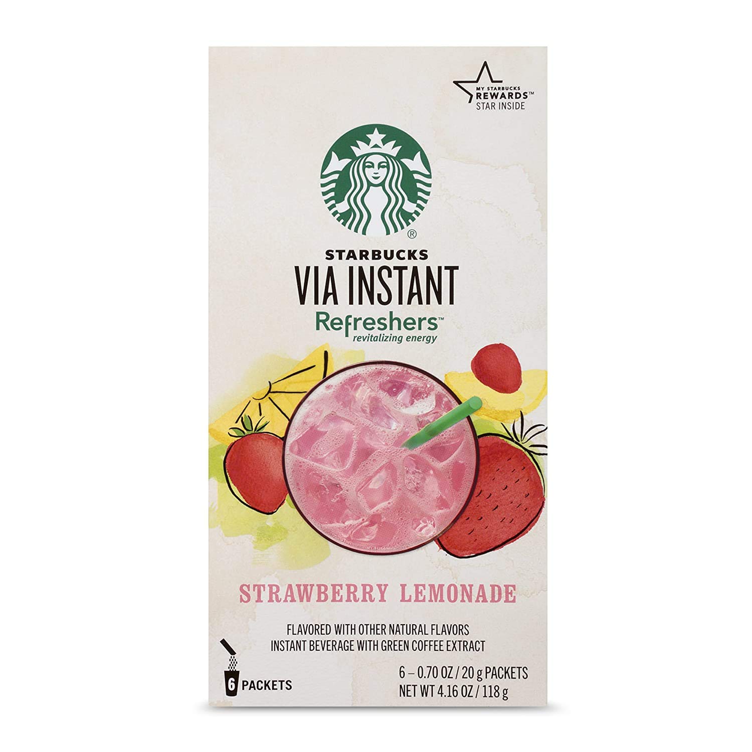 Starbucks VIA Instant Refreshers, Strawberry Lemonade, 6 CT (Pack - 1)
