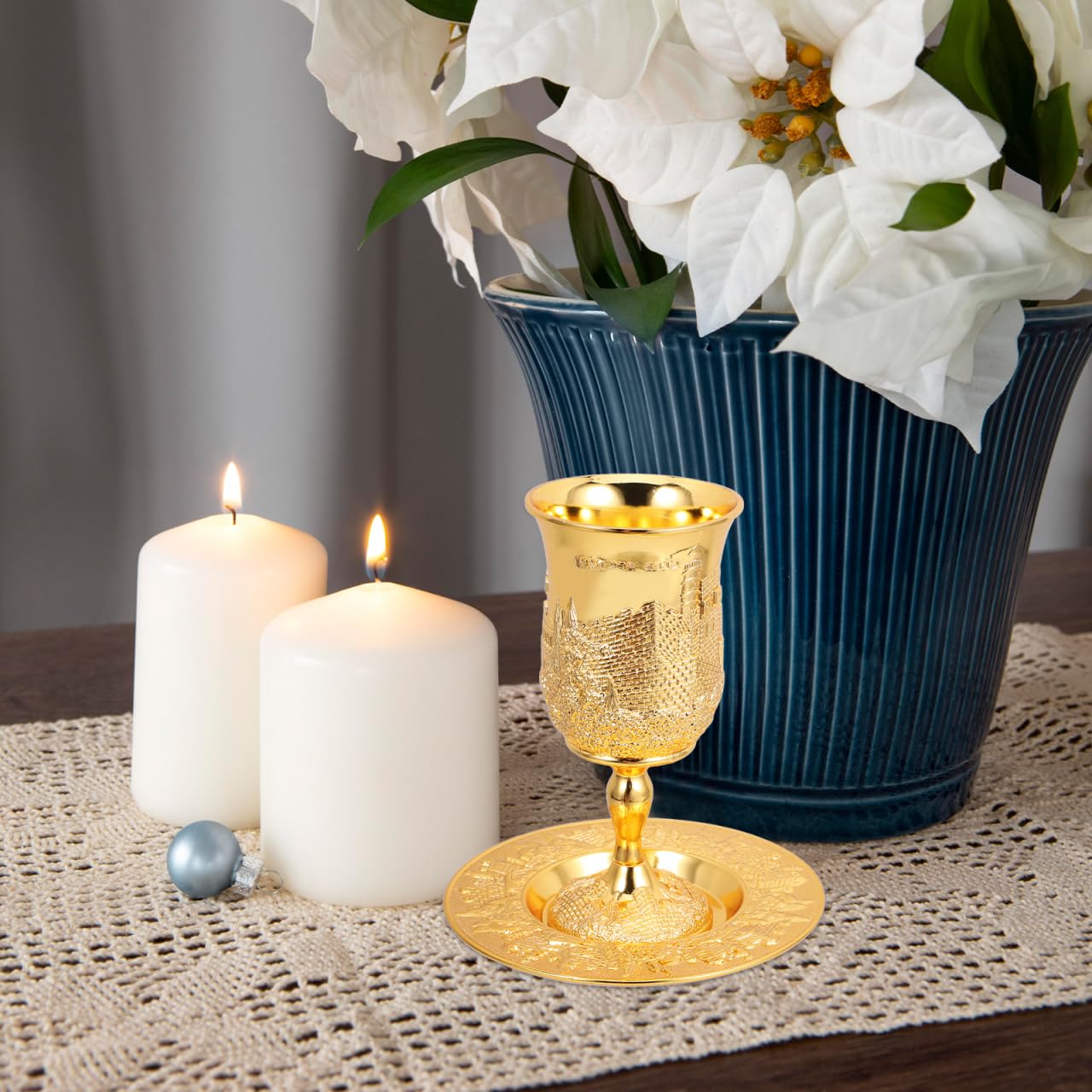 Amosfun Tasse De Kiddouch Et Plateau Plaqué Or Gobelet Coupe De Vin Pour Shabbat Et Havdalah Pâque Seder Bar Bat Mitzvah De Mariage