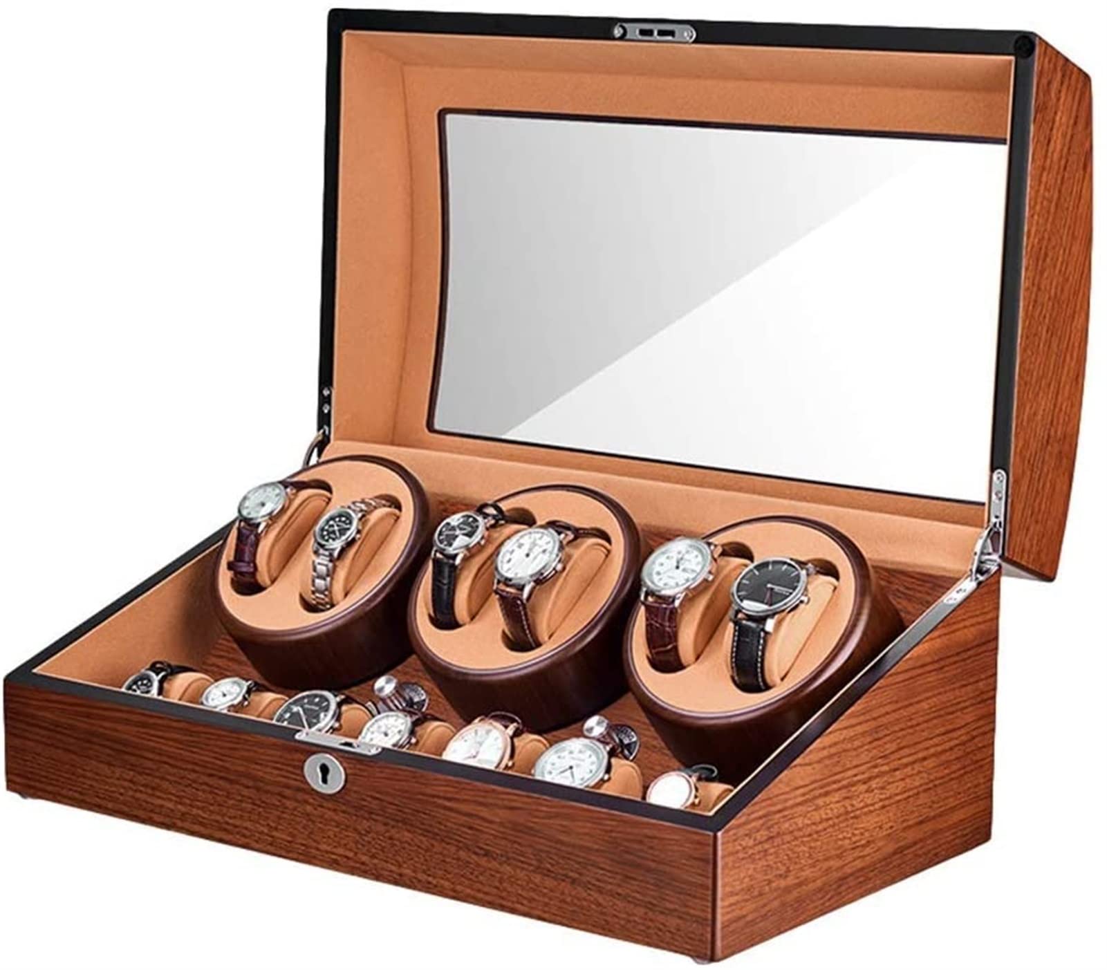 Enrollador automático de relojes con almacenamiento de madera y pintura piano