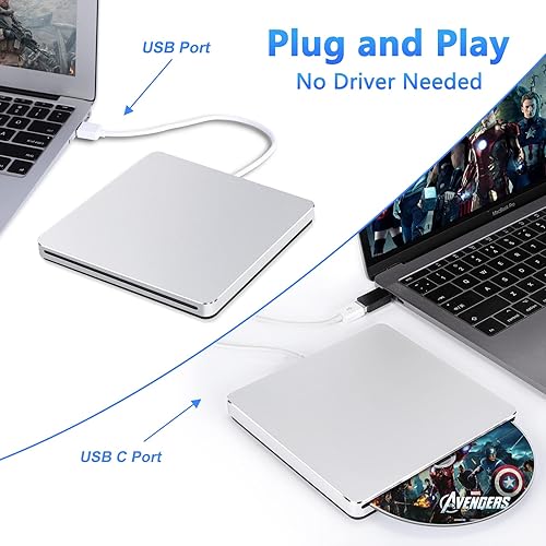 Miniatura 9 de Guamar Unidad externa de CDDVD, USB 3.0, USB C, DVD, CD, ROM, reproductor de lector de disco óptico para MacBook AirProiMacMiniMac PC, portátil,