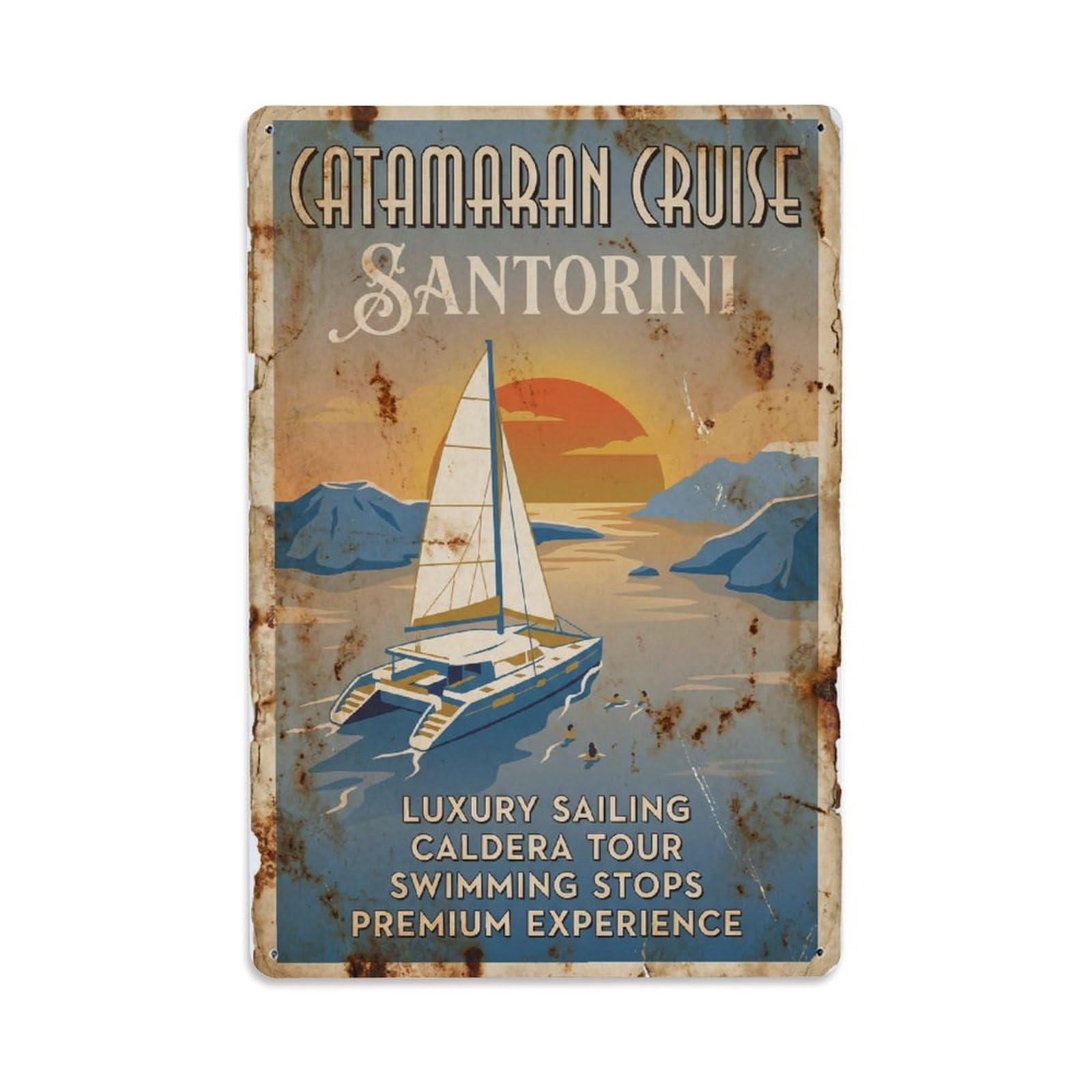Este 8X12inch Style Vintage Travel Santorini Catamaran Cruise Metal Tin Sign