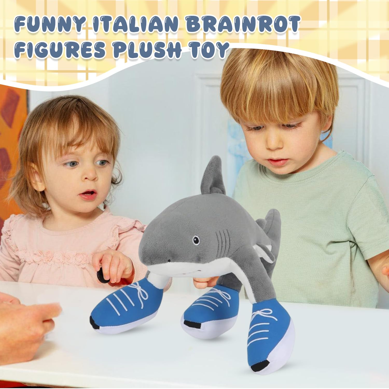 Tung Tung Tung Sahur Plush, Tralalero Peluche Italian Brainrot,Peluche Di Tralalero Tralala, Morbido Cuscino Peluche Forma Animale, It-alian B-rainrot Plush toy, Regali per Ragazzo Ragazza(Squalo)