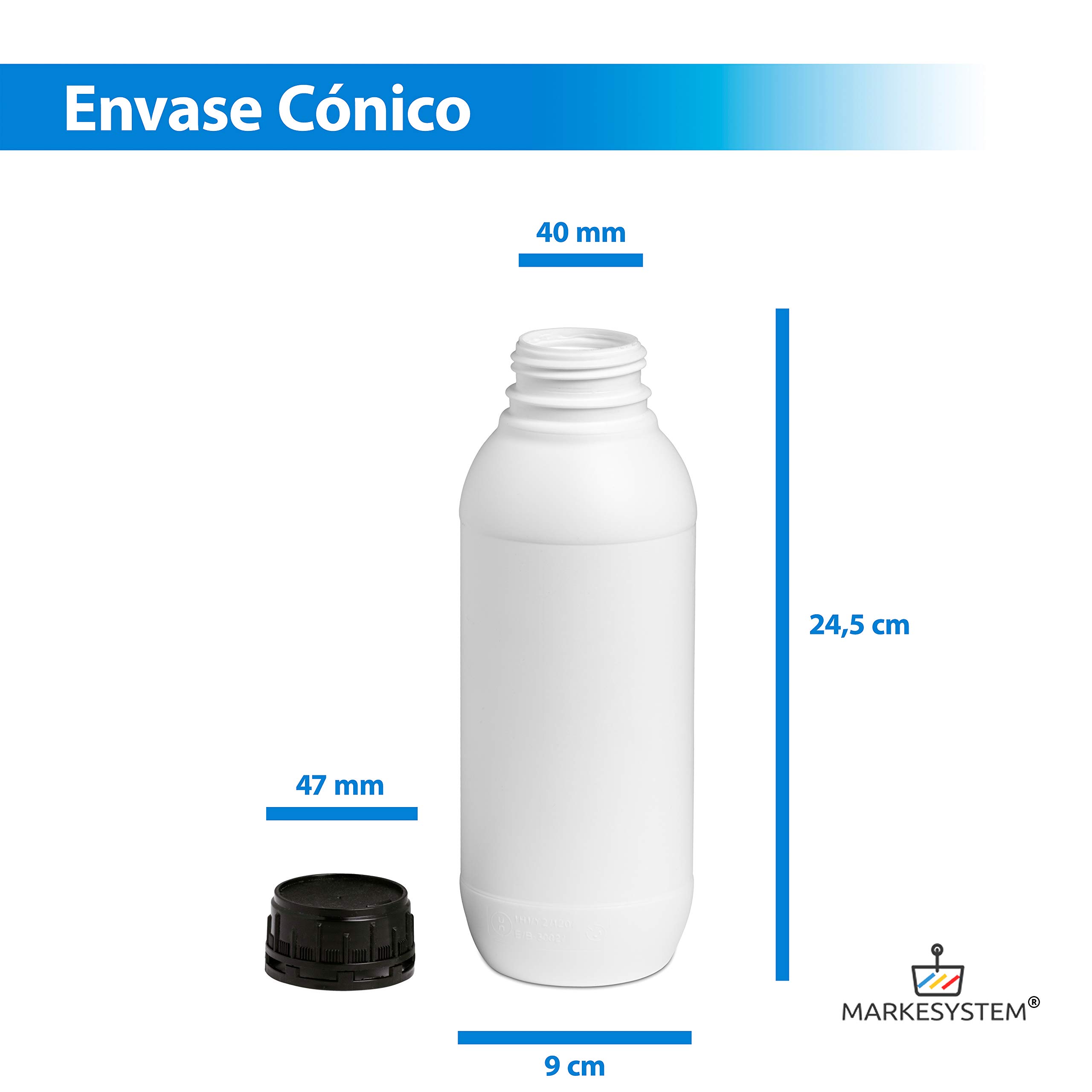 Botella blanca 1 Litro (20 Botellas) de plástico, cierre rosca boca ancha - Catering Industrial, Líquidos, Cosmética, Químicos, ADR + Kit Etiquetado, Apta para uso alimentario