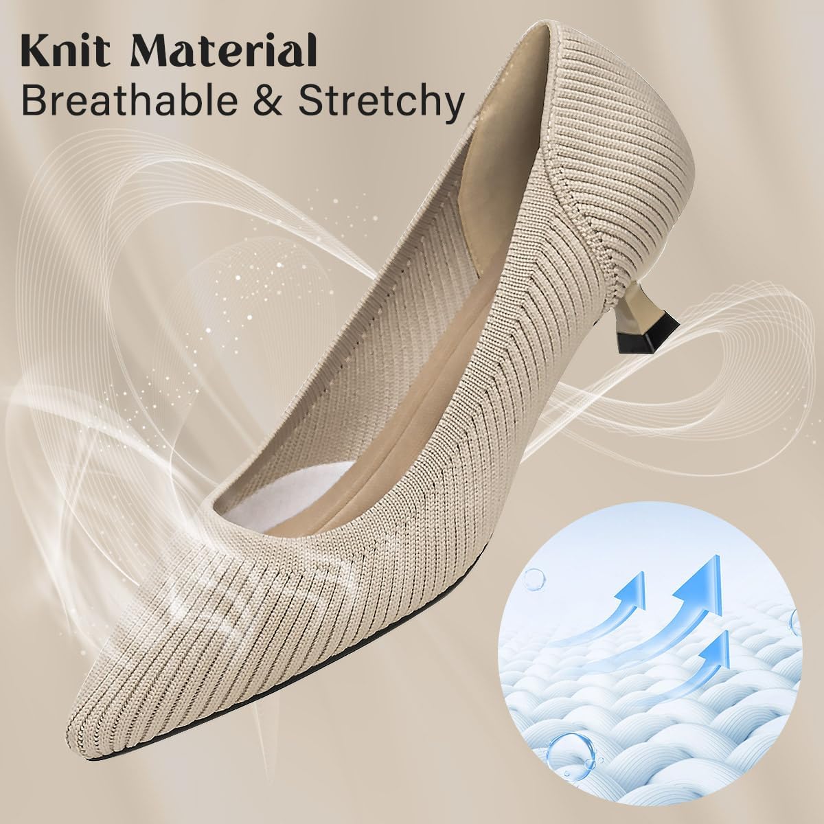 Womens Kitten Heels Pumps Shoes Comfortable Knit Closed Toe Heels for Women Work Office Casual Wedding Dressy