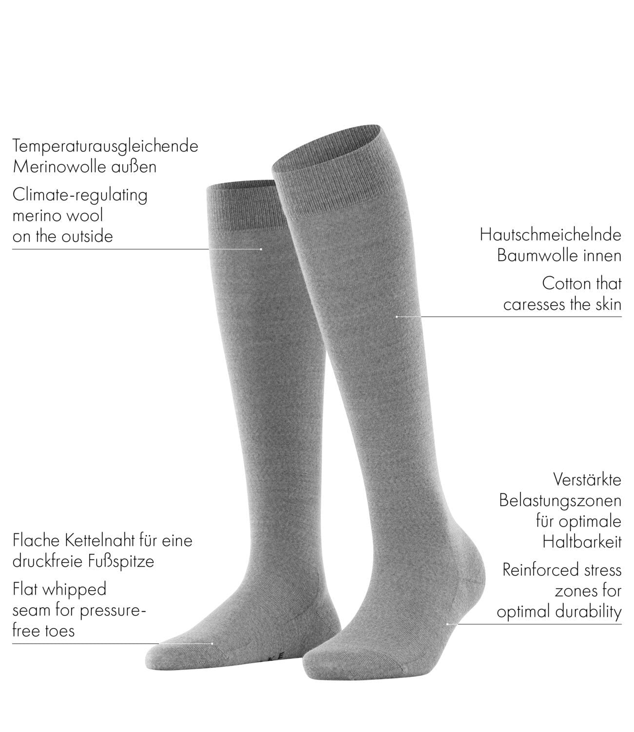 FALKE Kobiety Podkolanówki Softmerino W Kh wełna bawełna długie jednokolorowe 1 Para, Biały Off-White 2040, 37-38