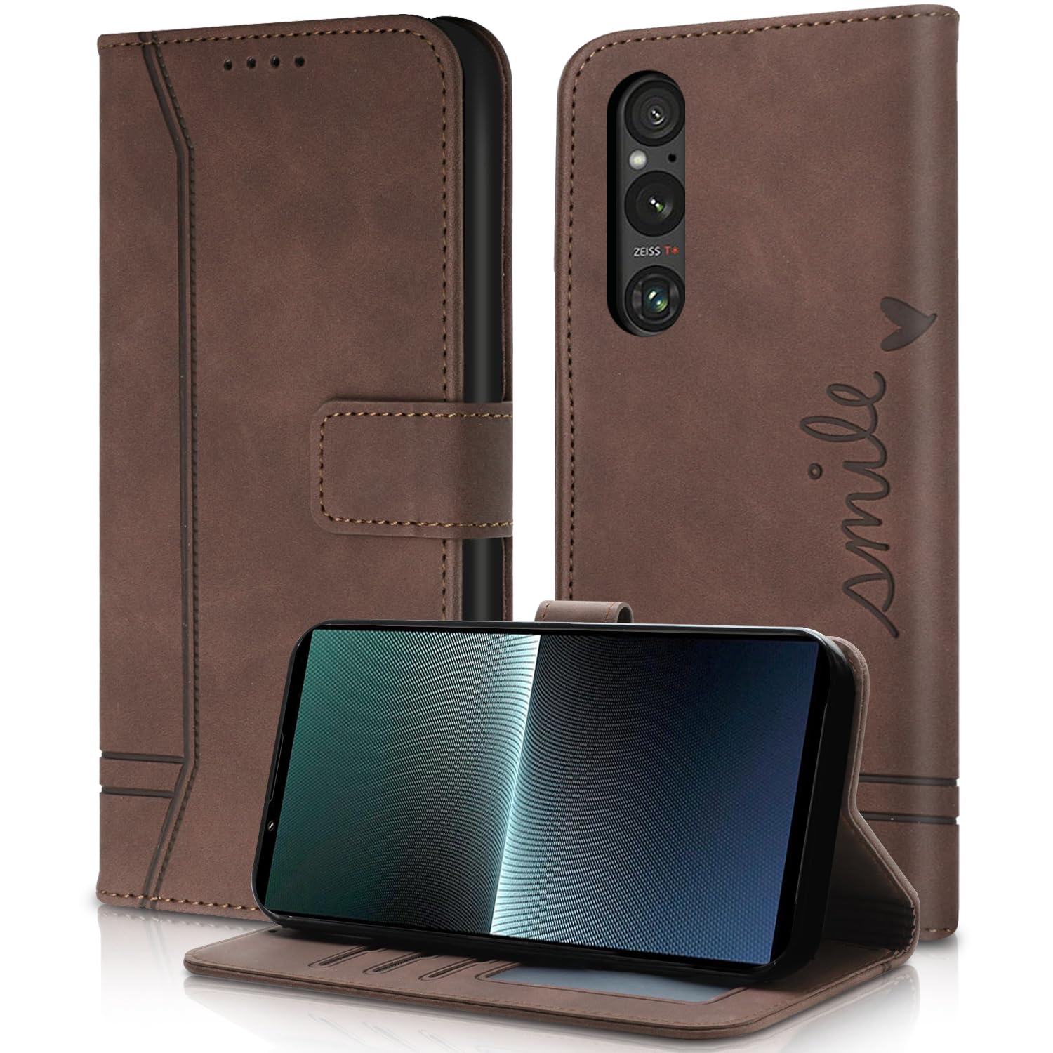 AsWant Cover per Sony Xperia 1 V - Premium PU Magnetica Libro Custodia Xperia 1 V, Portafoglio Flip Case Funzione Stand Per Sony Xperia 1 V (Marrone
