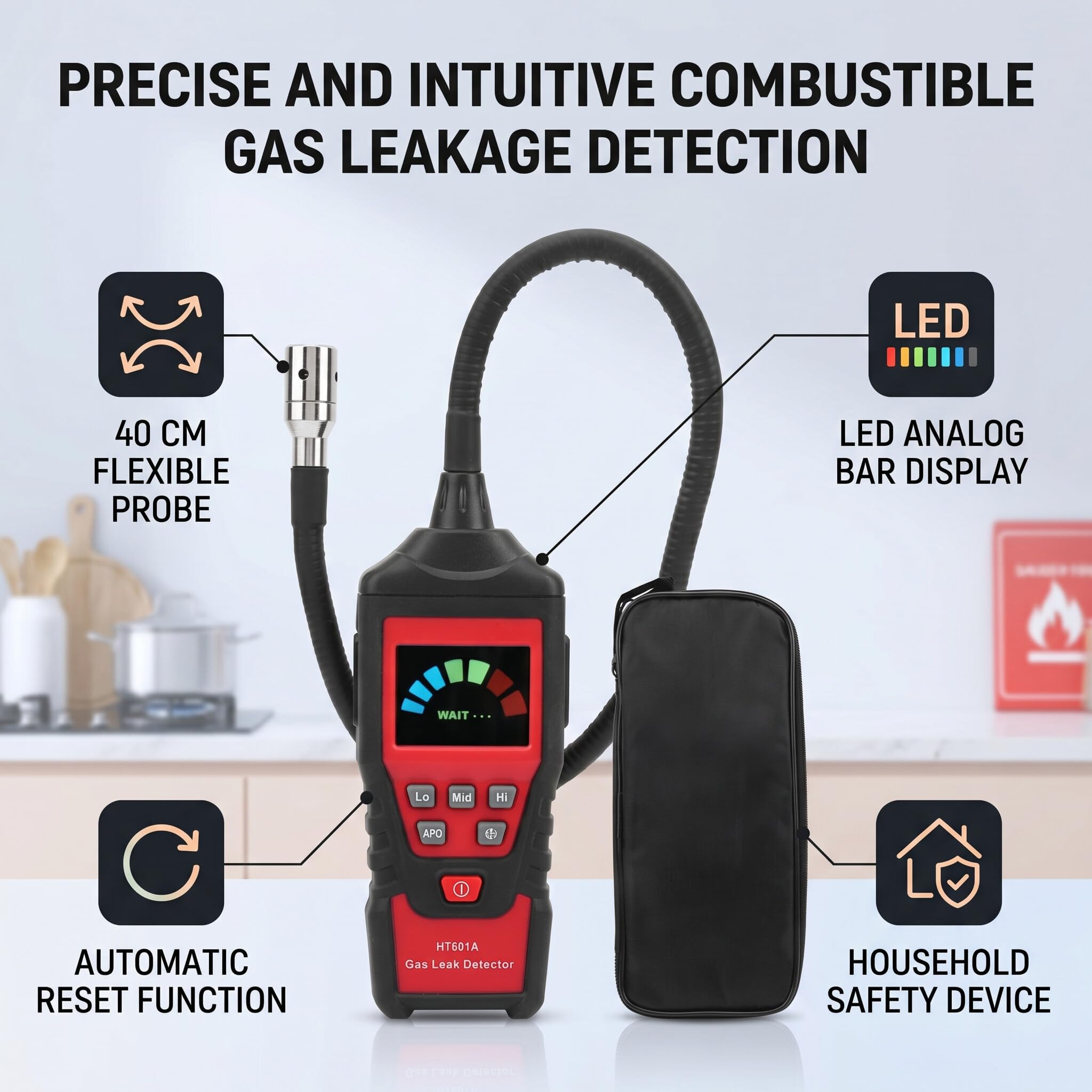 HT601A Tragbare LED-Rauchgasanalysatorteile, Detektor für Brennbare Gase, Erdgaslecktester, Analysator, Gasleckmessgerät