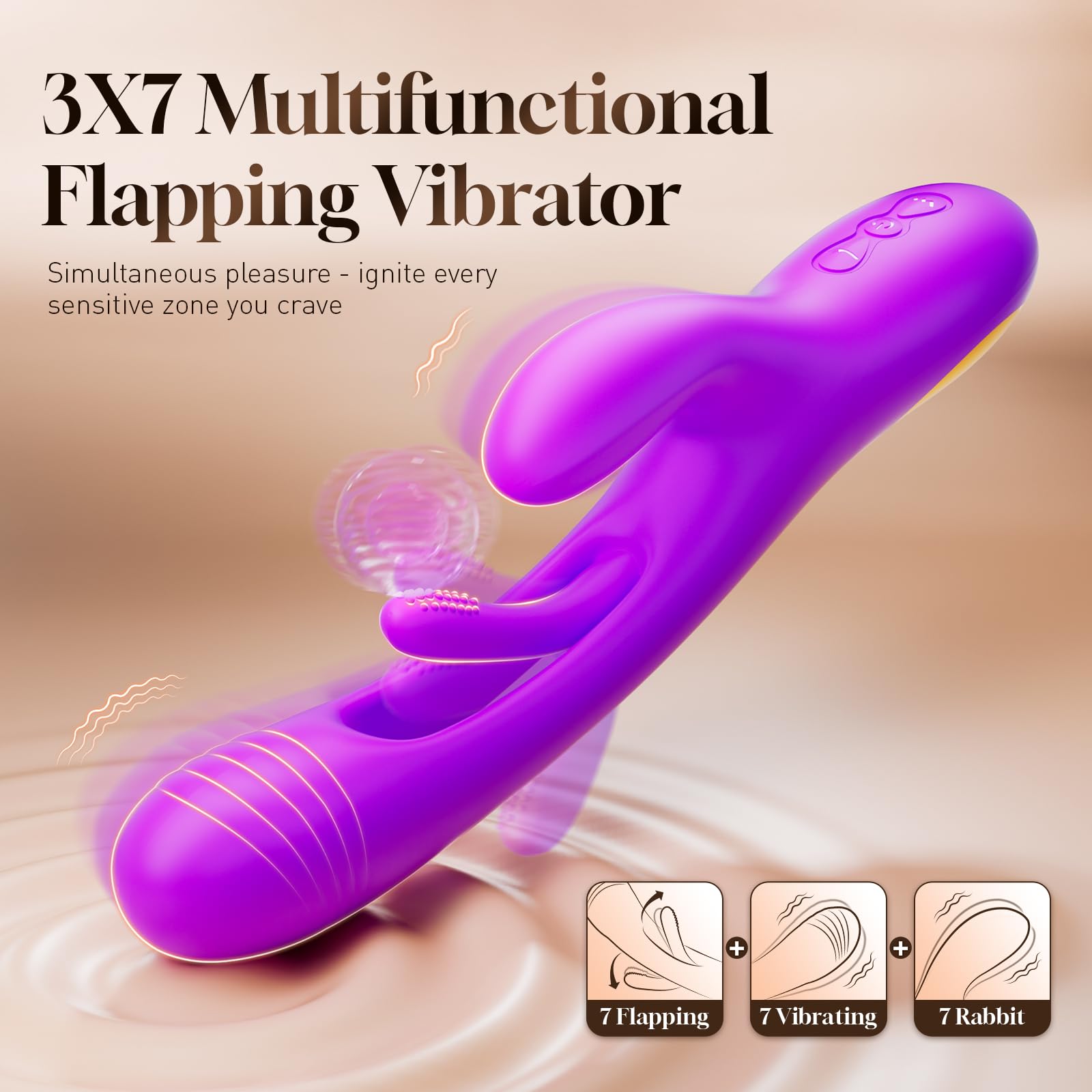 Vibrator Dildo Rabbit Sex Toys -LOVENOTE G Spot Vibrator Massager for Women Clitoral Nipple Stimulation, 3 in 1 Sex Toys with 14 Vibration & 7 Tongue Licking Flapping, Adult Product Aurieel (): Purple