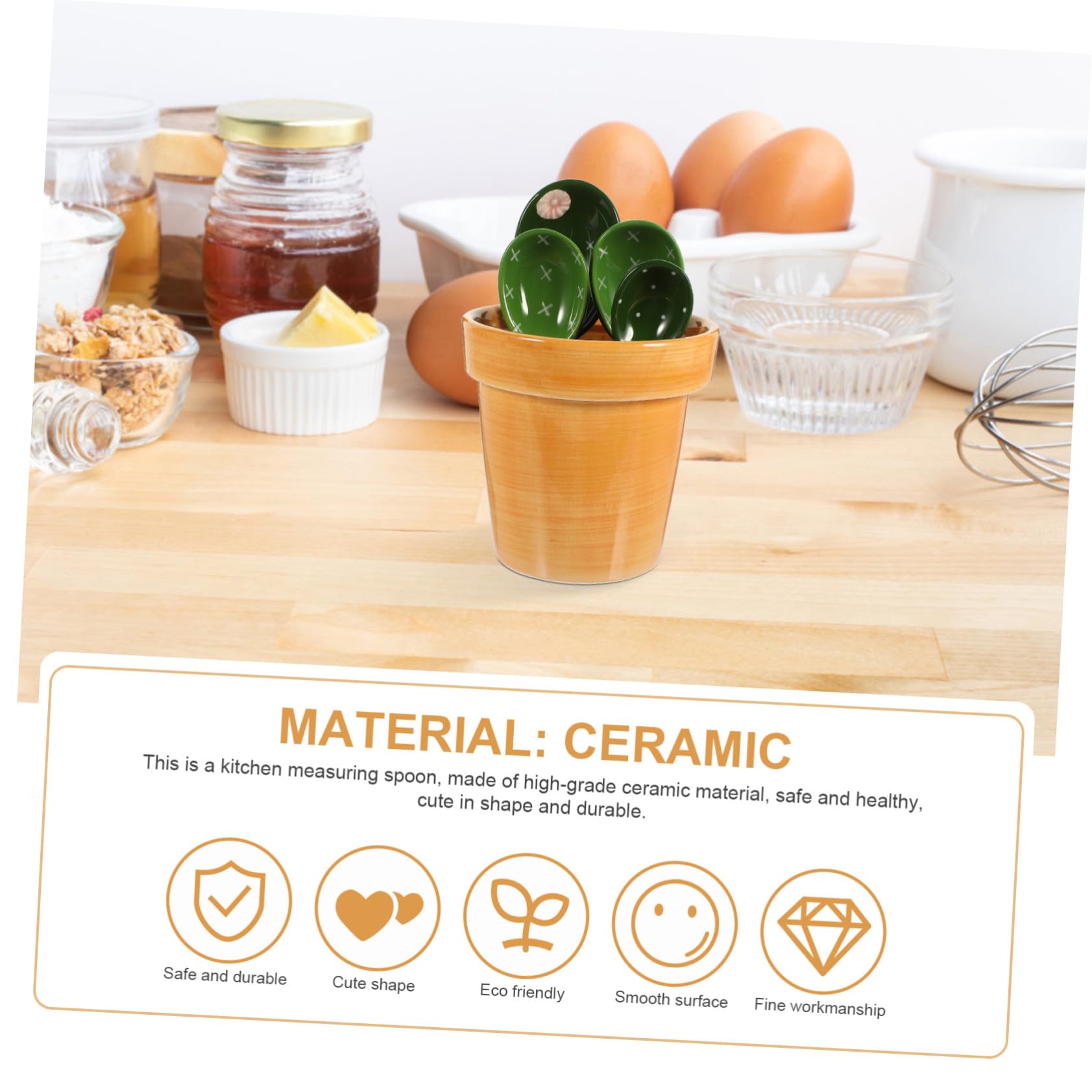 Cucharas Medidoras de Cactus 5 Piezas Tamaño Preciso Cerámica Resistentes para Ingredientes Secos y Húmedos Cocina Hogar Soporte Base para Hornear y Condimentar