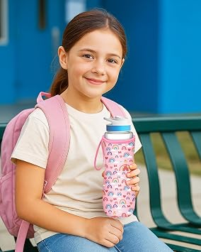 Water Bottle Sleeve for Cirkul 22 oz - Cute Pink Rainbow Castle Bottles Cover Holder Carrier Bag with Handle Strap