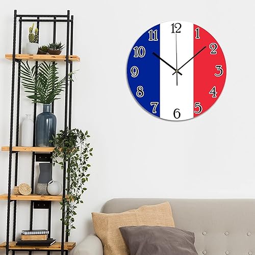 Miniatura 5 de Reloj de pared redondo decorativo con bandera de Francia, recuerdo de país, reloj de PVC de Francia, funciona con pilas, relojes de pared retro