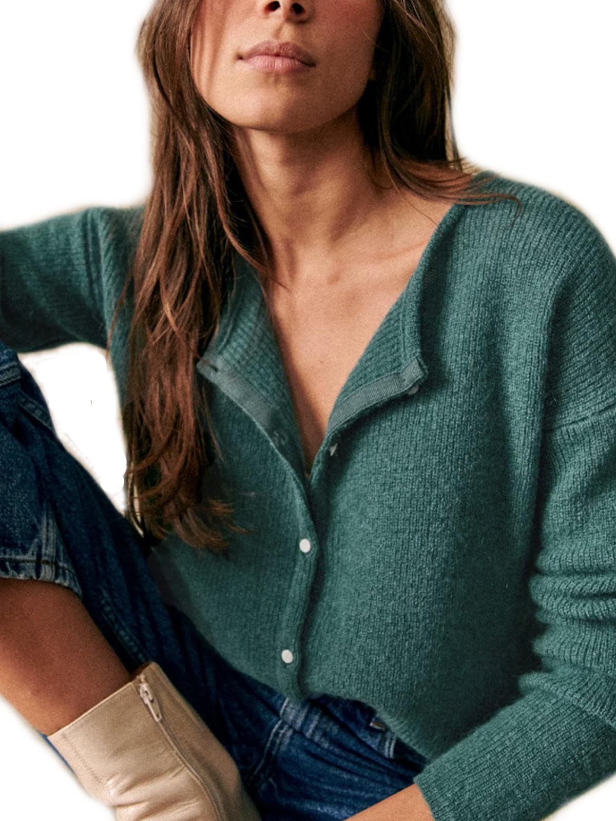 Pullover Einfacher Und Vielseitiger Gestrickter Button-down-Rundhalspullover Für Herbst Winter-Aprikose-l