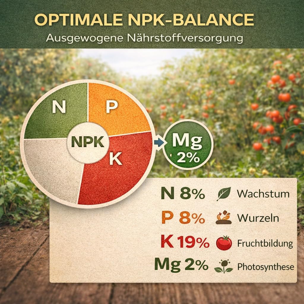 GiDeli Tomatendünger 20 kg - Granulat 8-8-19 Für Tomaten & Paprika | Kali für kräftige Früchte, chloridarm, Gemüsedünger für Gärtnerei und Anbau, Bedarf je Kultur