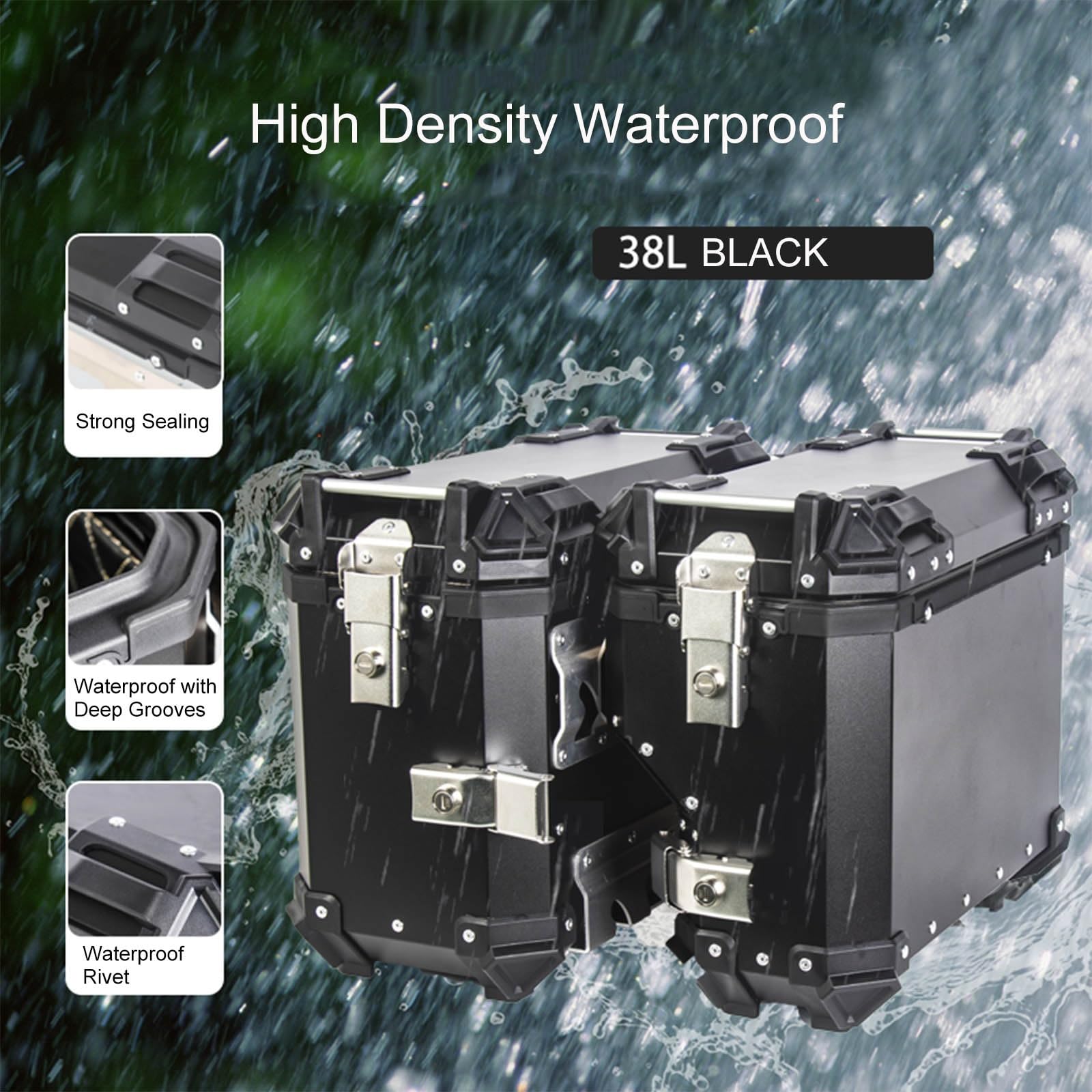 Xzomystify 38L Aluminum Motorcycle Side Bag Heavy Duty Motorcycle Trunk Box Side Cases Motorcycle Include Left and Right Waterproof Motorcycle Tail Box Trunk Motorcycle Helmet Luggage Storage(Black)