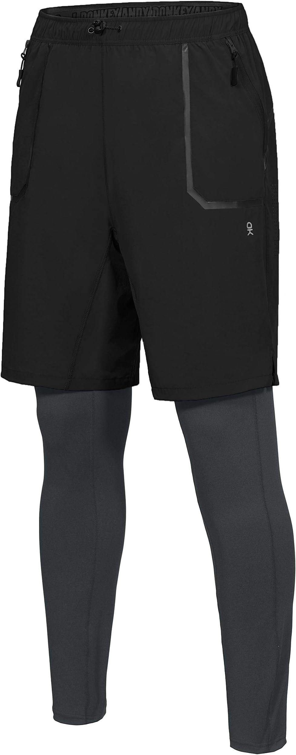 Little Donkey Andy Men's 2 in 1 Running Pants Workout Gym Shorts Sweatpants with Zipper Pockets for Basketball Tennis Black L