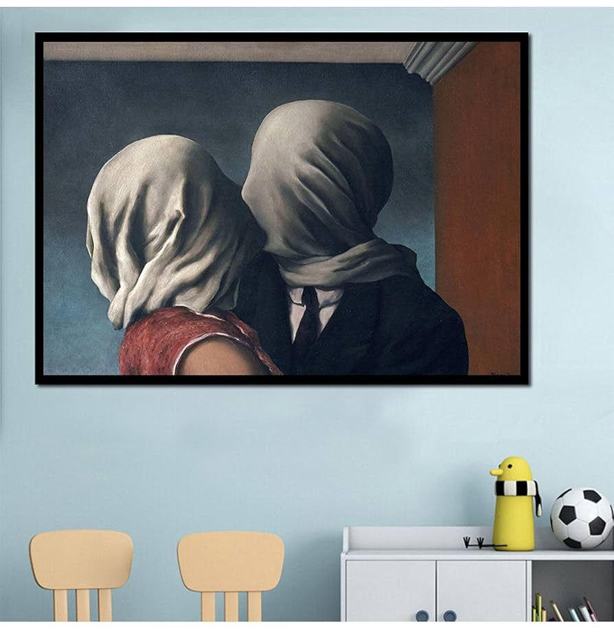 No.210フレーム付きキャンバスアート　マグリット　オマージュアート　恋人たち Amazon.co.jp: キャンバス油絵ルネ・マグリット《恋人たち