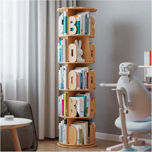 HIHELO Book Case Children's Bookshelf Wooden Rotatable 360° Bookcase Storage