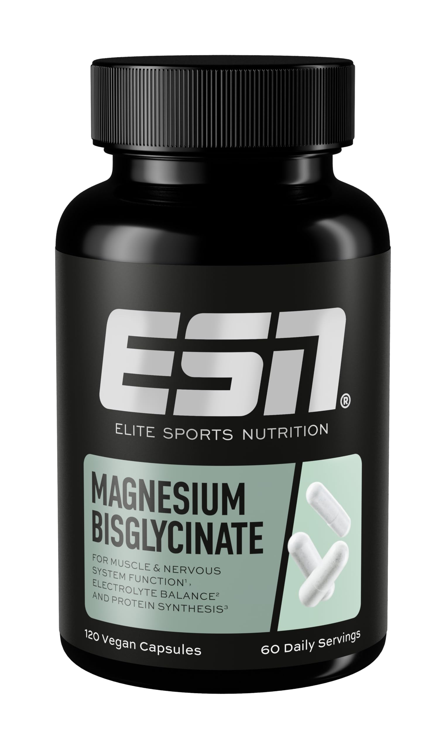 ESN Magnesium Caps, 120 gélules, 194 mg de magnésium par portion journalière - Gélules de bisglycinate de magnésium, haute biodisponibilité - Fabriqué en Allemagne